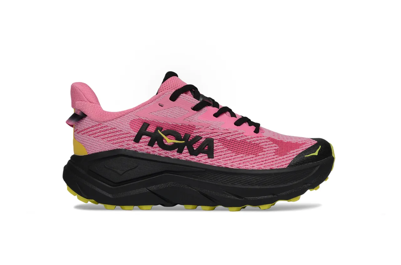 Hoka Pink Yellow Maximalist Cushioning Knit Upper Running Shoes