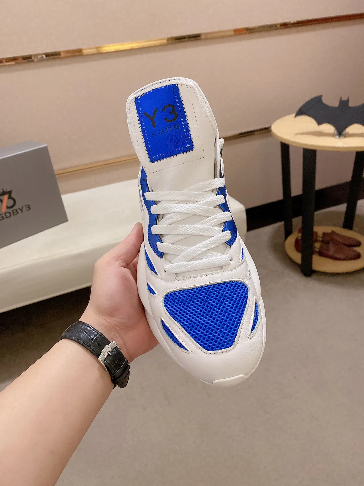 Yohji Yamamoto Sculpted Sole White and Blue Mesh Sneaker