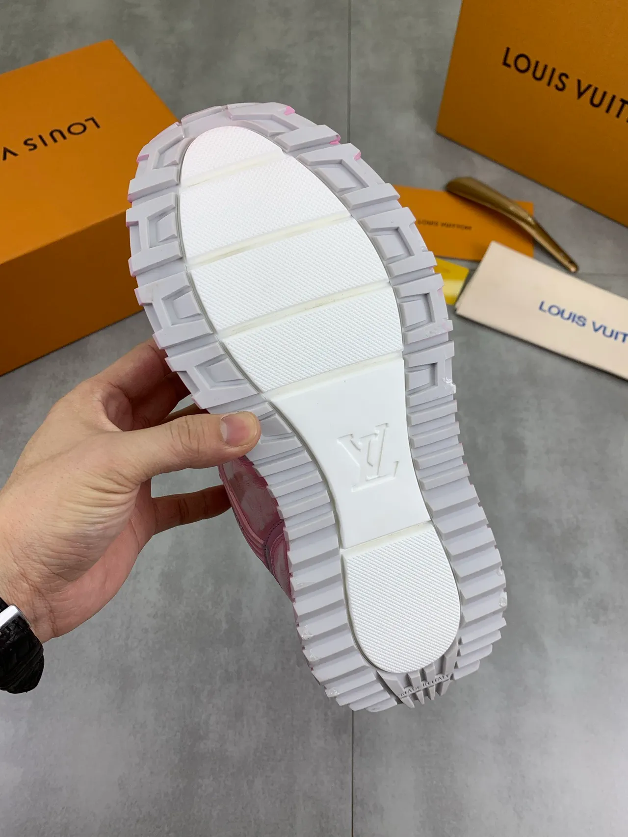 Louis Vuitton LV Trainer Pink White Marbled Sculpted Sole Lifestyle Sneakers