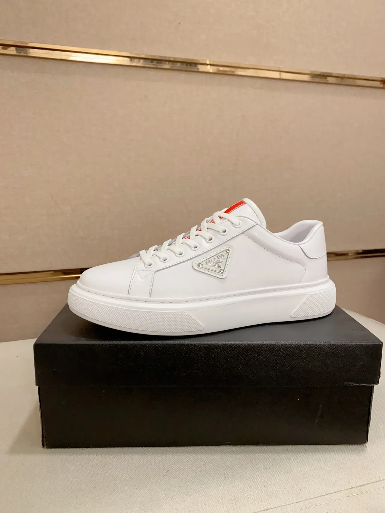 Prada Cloudbust White Red Leather Triangular Logo Plaque Lifestyle Sneakers