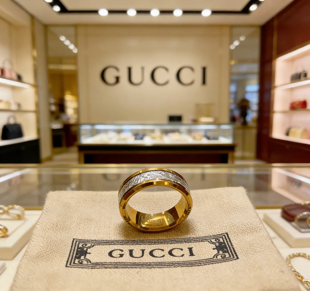 Gucci Wide Band Dual-Tone Textured Ring