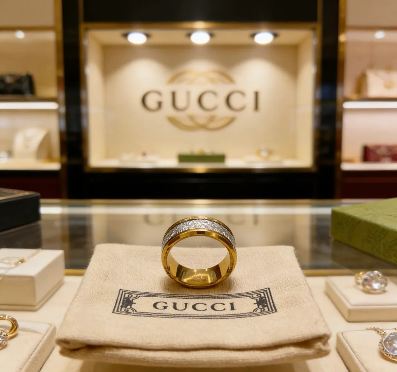 Gucci Wide Band Dual-Tone Textured Ring