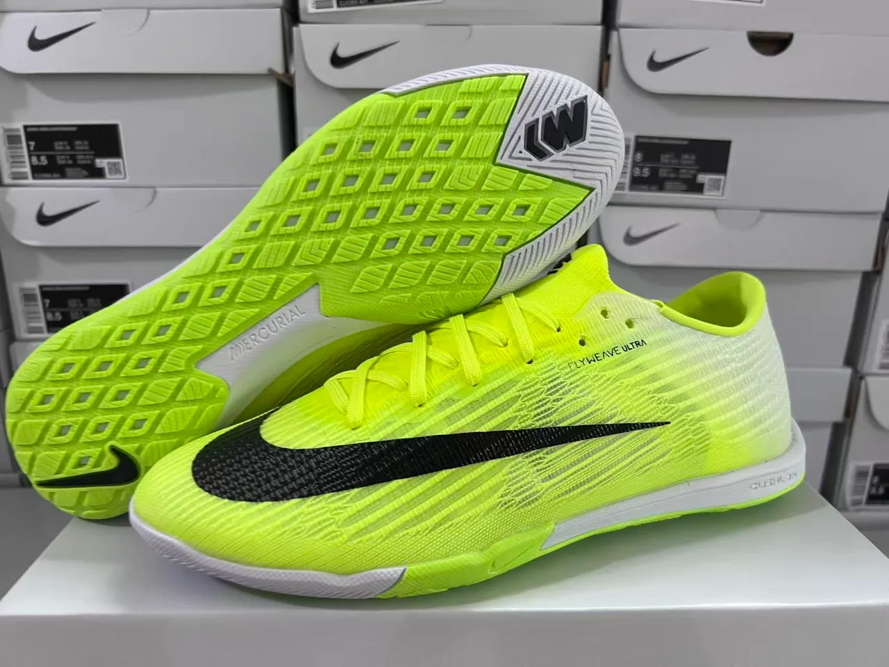 Nike Mercurial Flyweave Ultra Neon Yellow Black Indoor Soccer Shoes