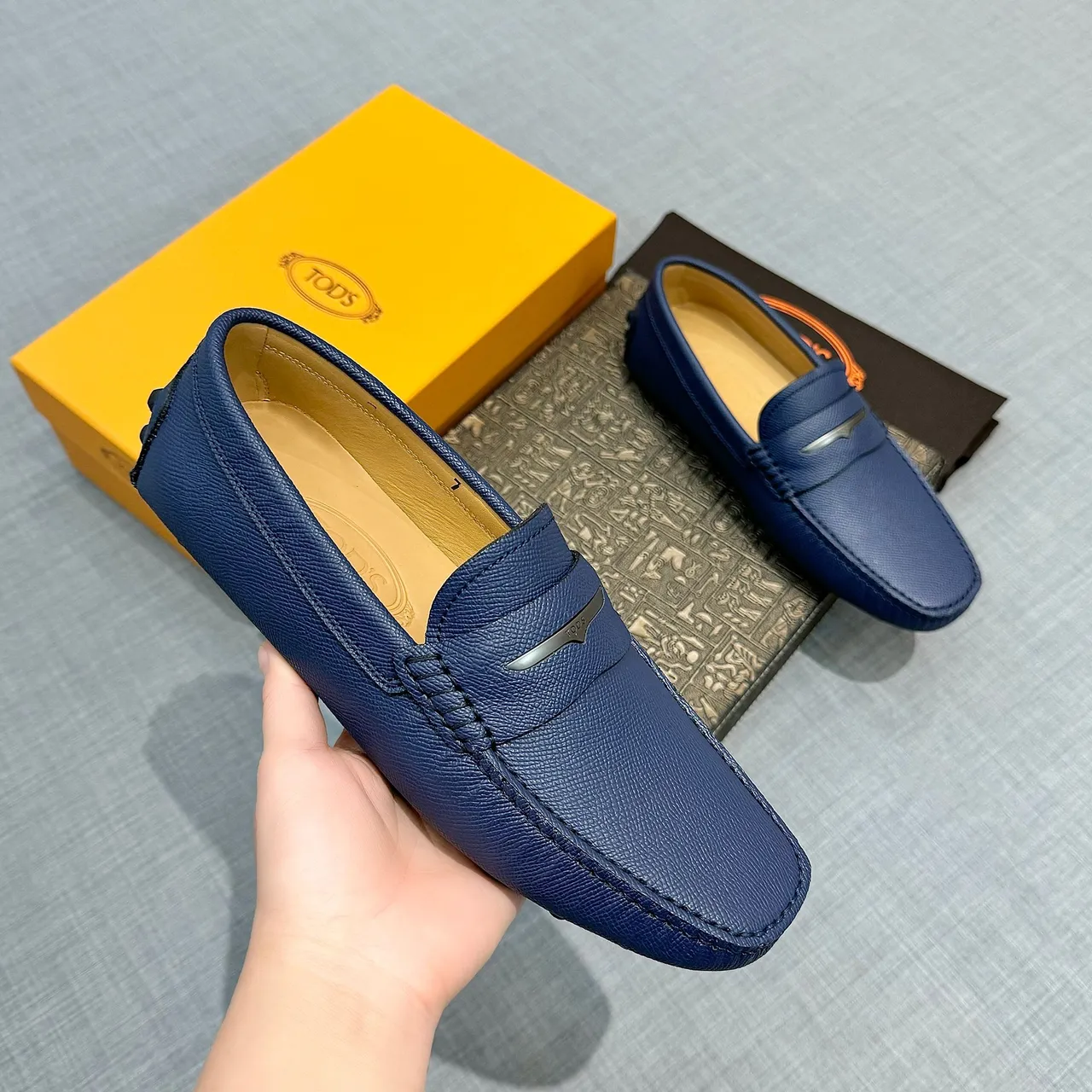 Tod's Gommino Loafer Navy Blue Pebbled Leather Slip-On Loafers