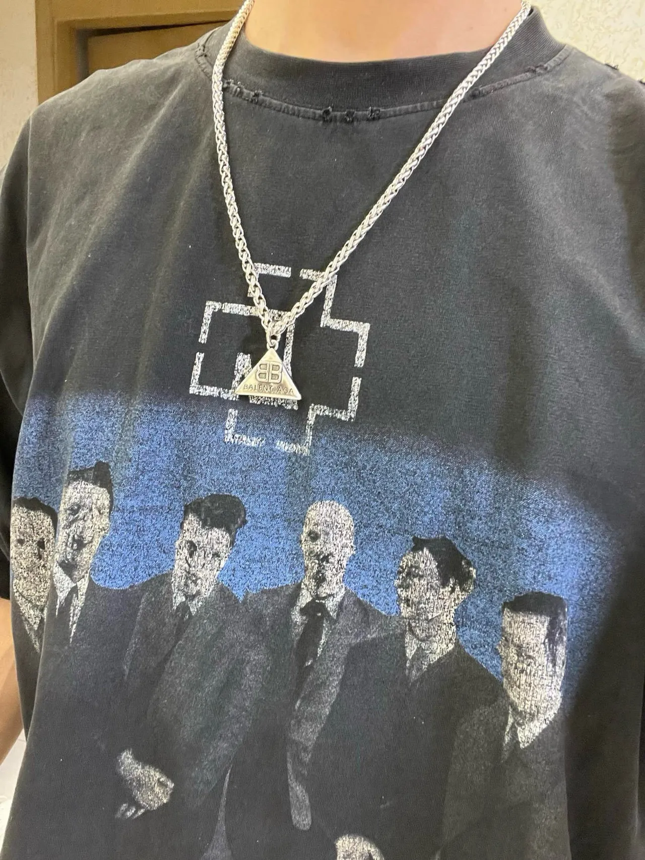 Balenciaga Triangle Pendant Silver Curb Chain Necklace