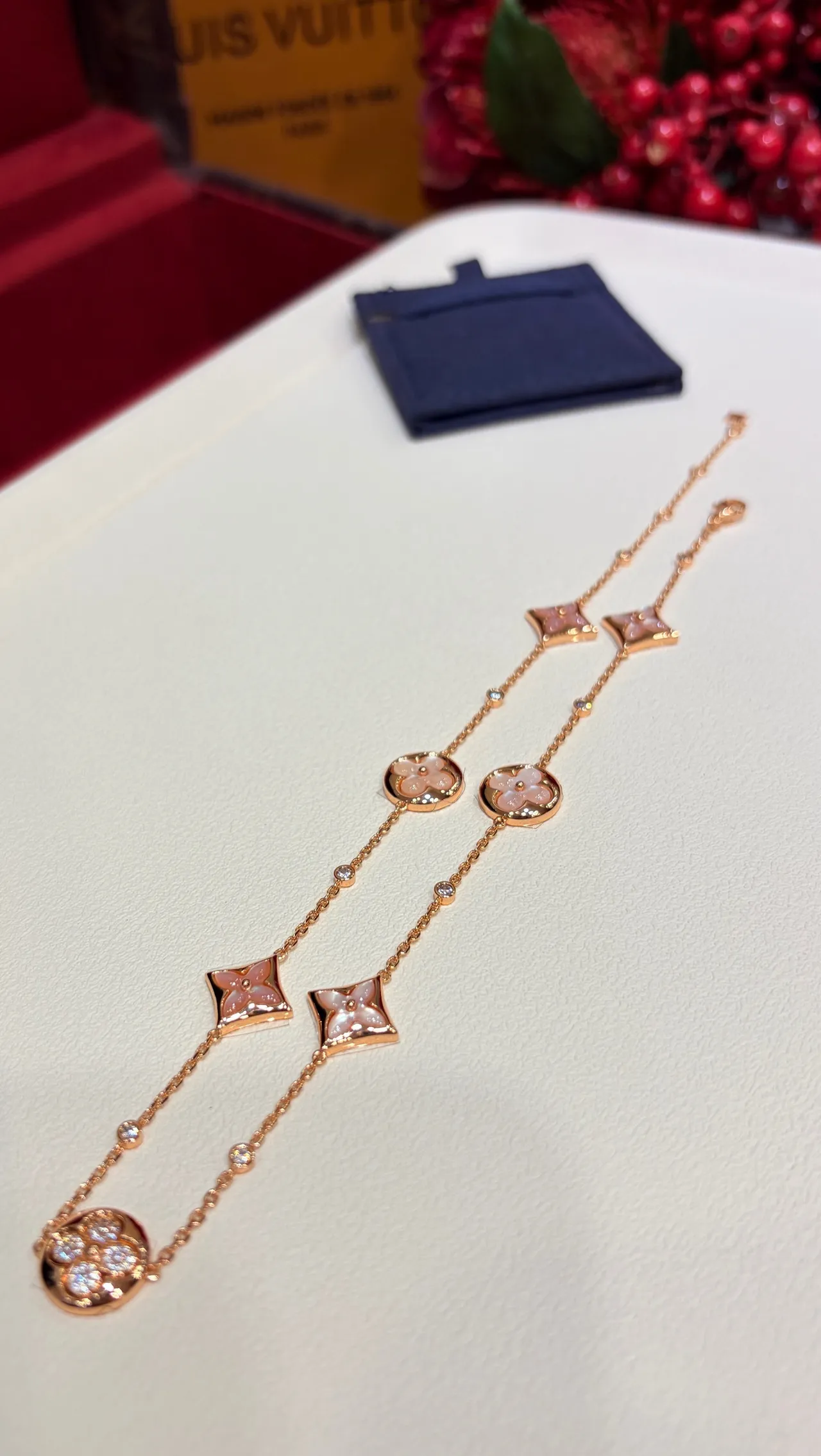 Louis Vuitton Monogram Flower Motif Rose Gold Necklace