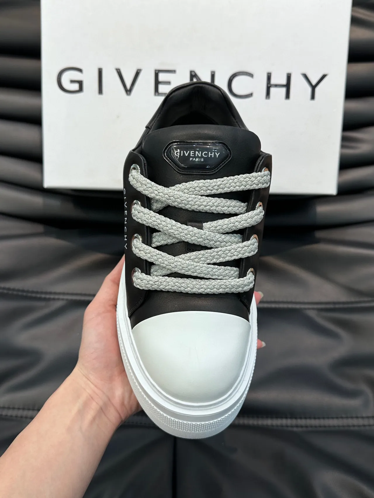 Givenchy Black White Platform Sole Leather Upper Lifestyle Sneakers