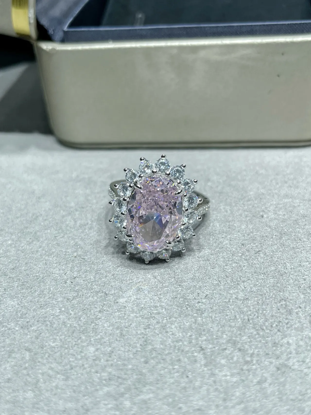 Oval Pink Halo Cluster Stud Earrings