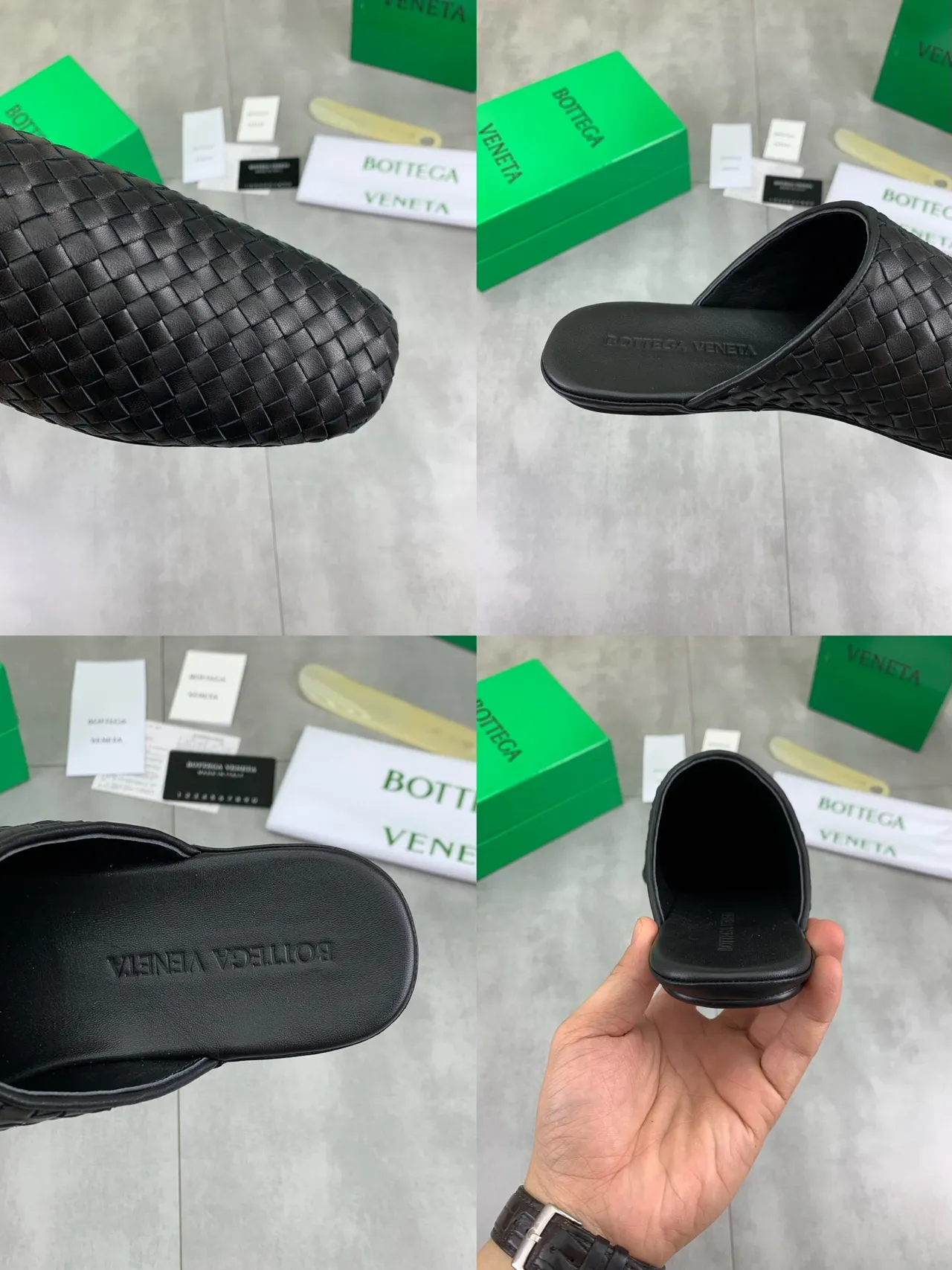 Bottega Veneta Cassette Black Woven Intrecciato Leather Backless Slip-On Casual Shoes