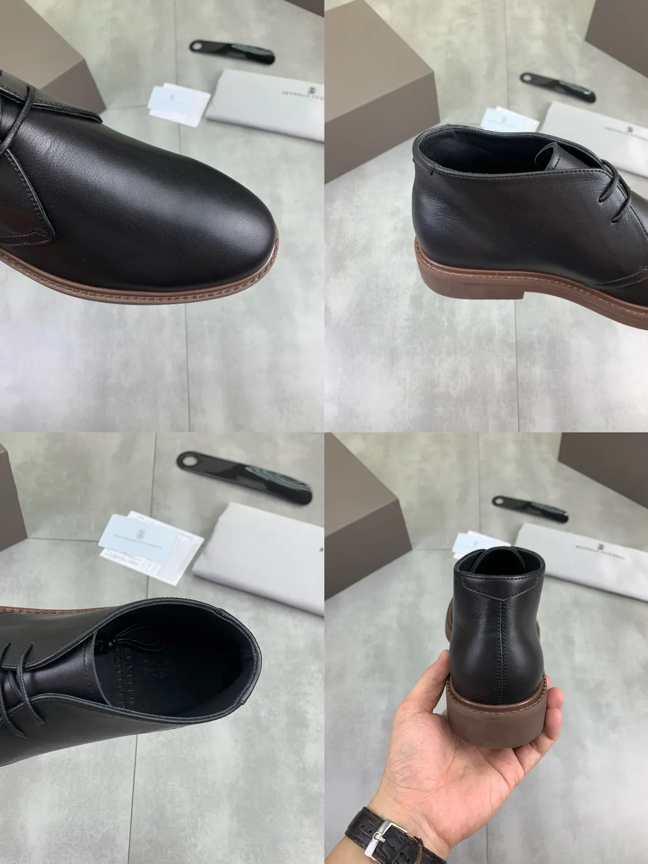 Black Brown Leather Contrast Sole Ankle Boots