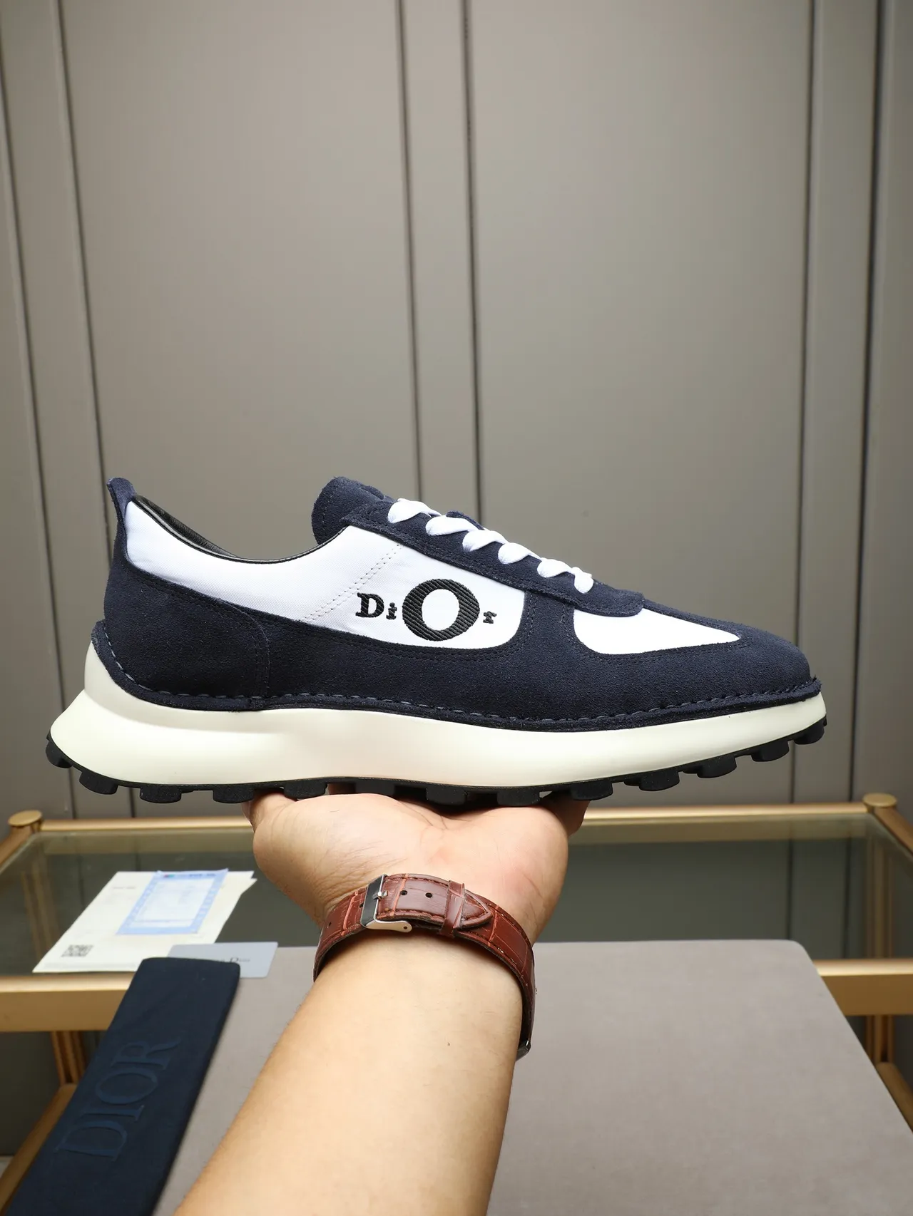 Dior B27 Navy White Colorblock Suede And Synthetic Upper Chunky Sneakers
