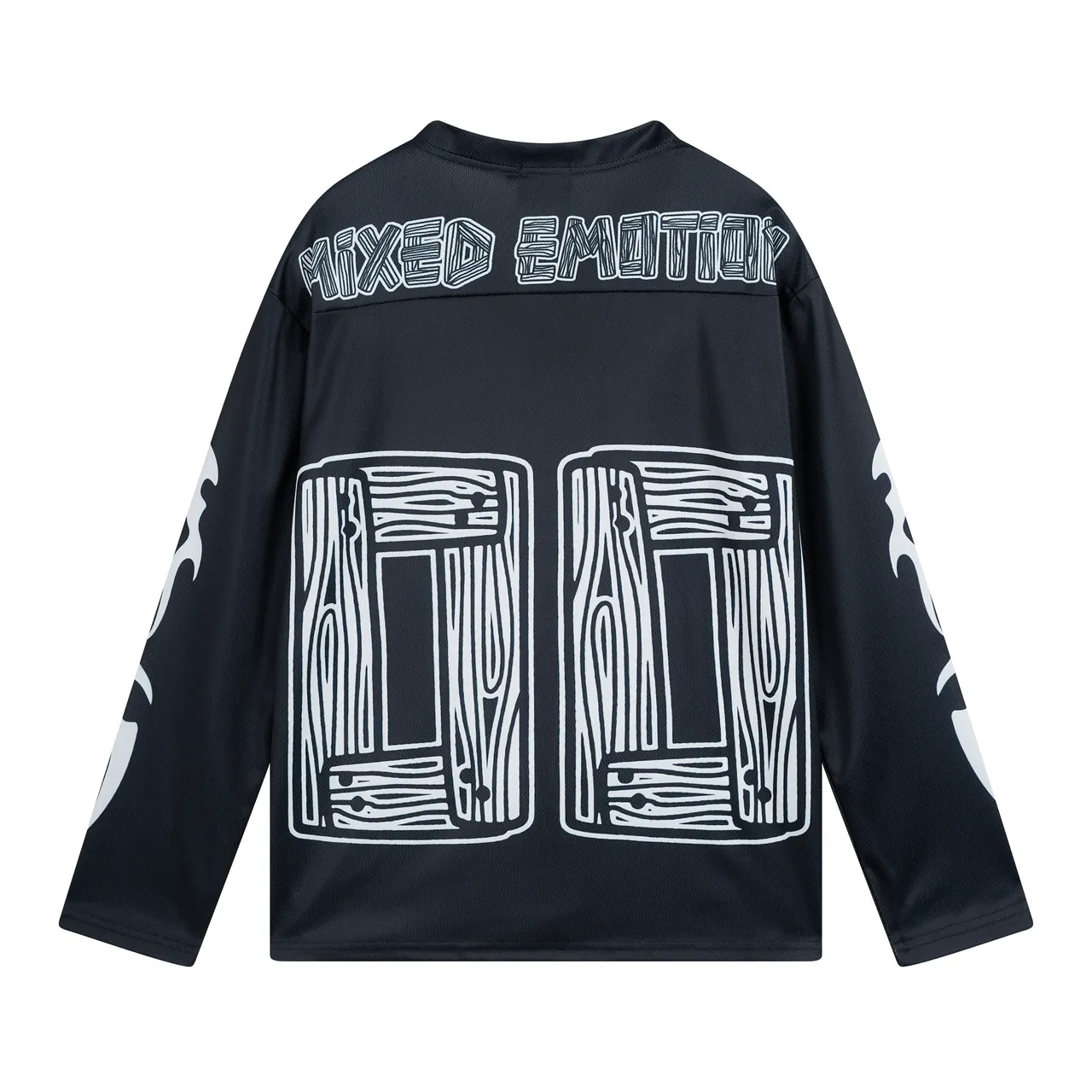 Mixed Emotion Graphic Print V-Neck Long-Sleeve Jersey