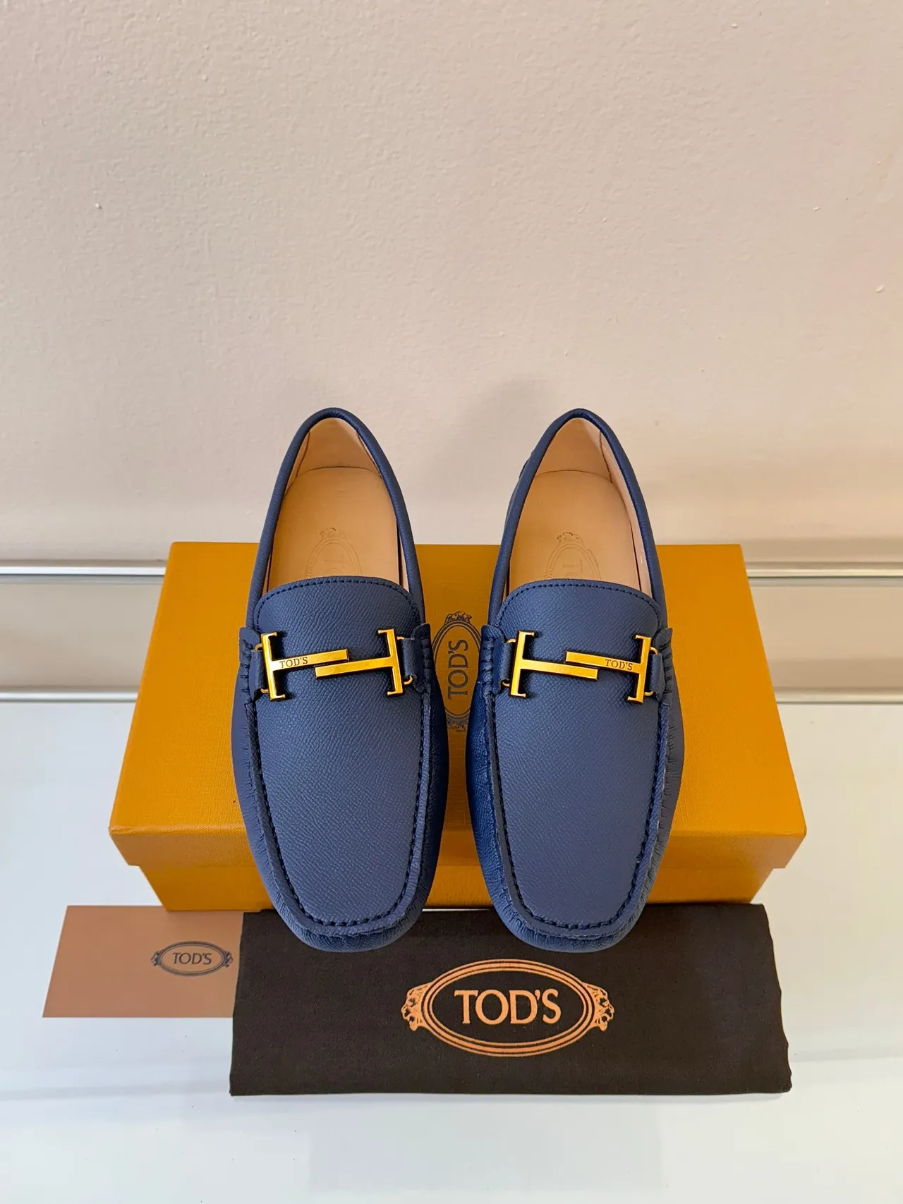 Tod's Gommino Loafer Navy Blue Pebbled Leather H-Bit Loafers