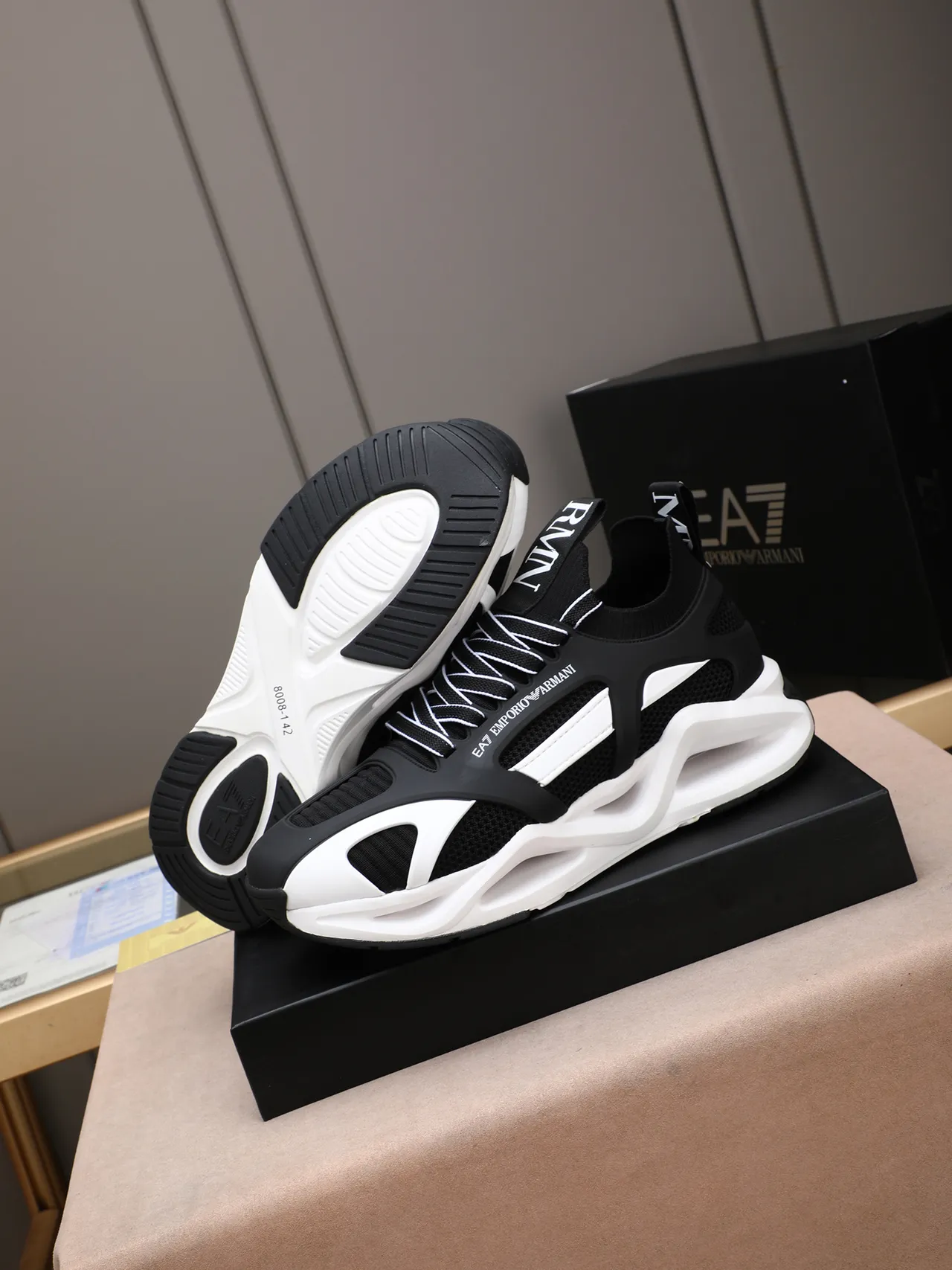 Emporio Armani EA7 Black and White Sculpted Midsole Lifestyle Sneakers