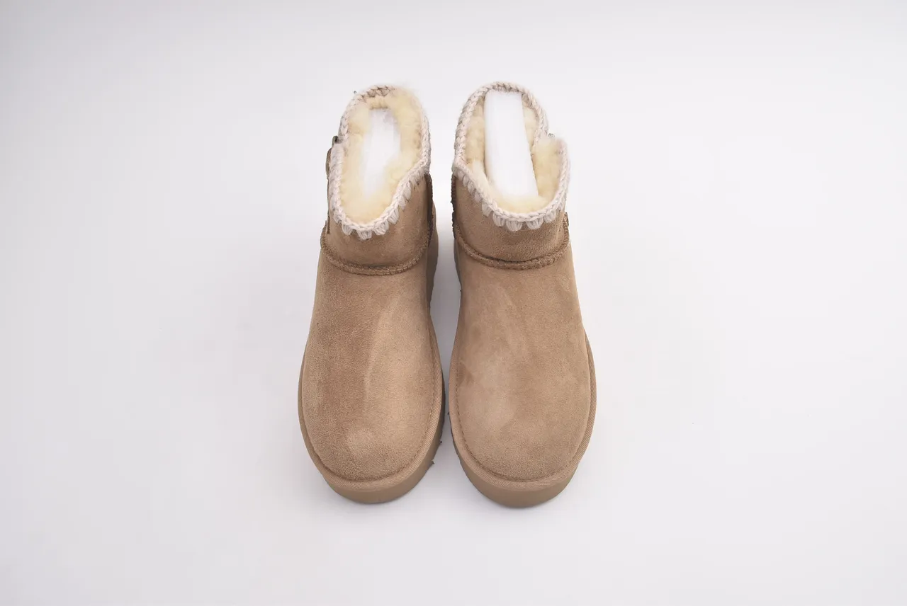 UGG Tasman Tan Suede Shearling-Trimmed Platform Snow Boots