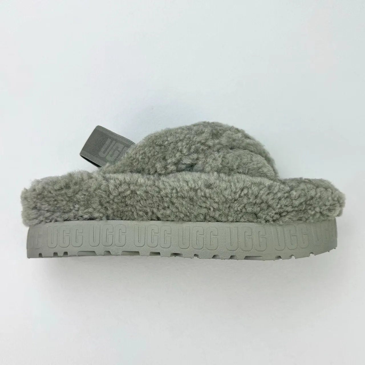 UGG Tasman Gray Shearling Platform Slippers