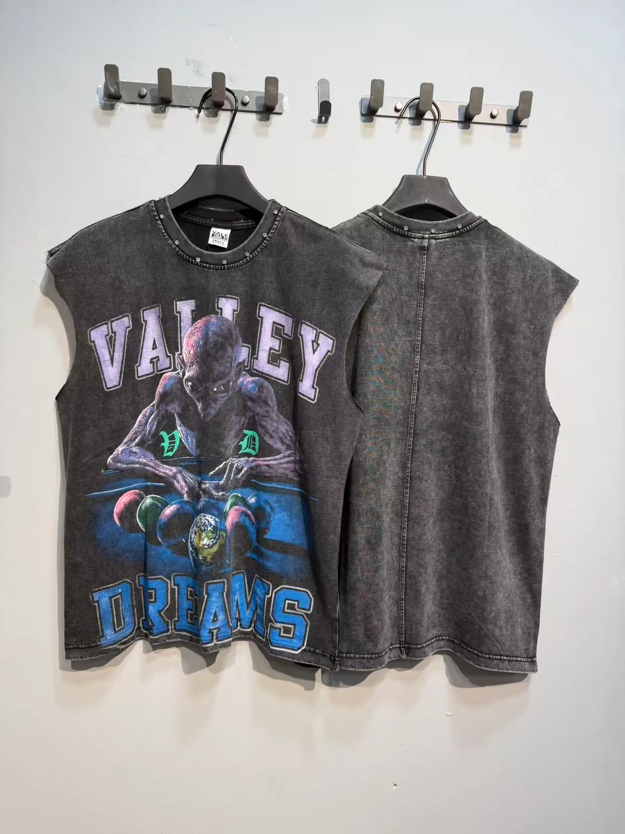 Acid-Wash Denim Graphic Vest Top