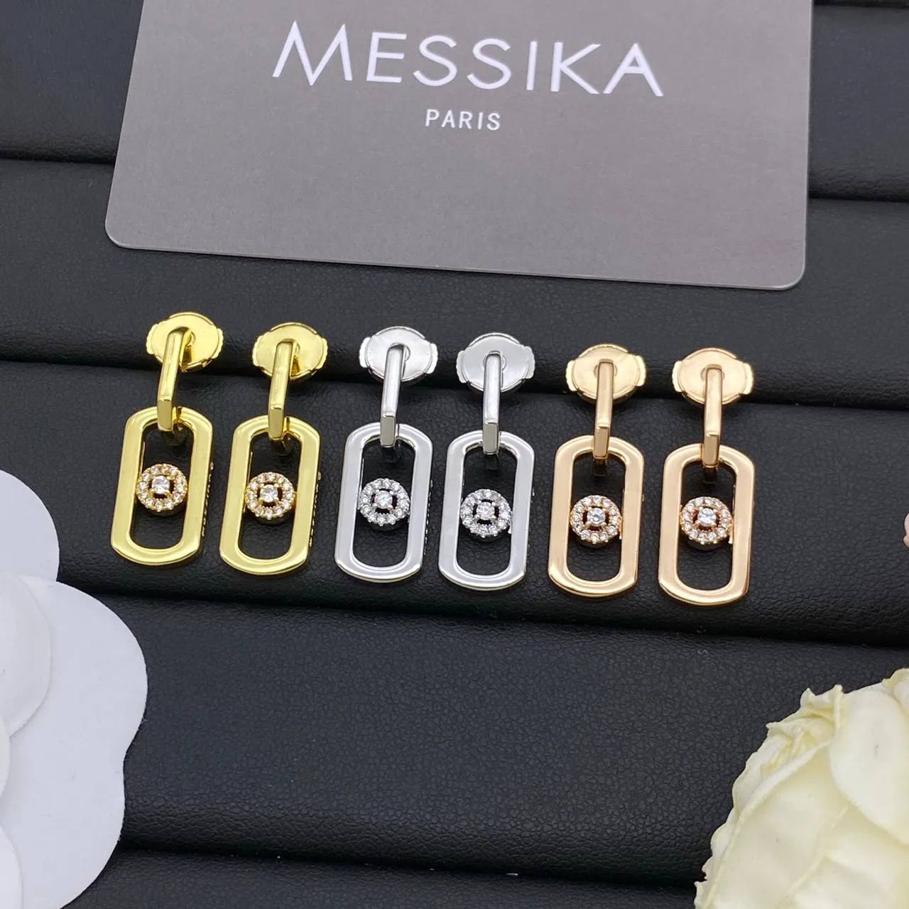 Messika Gold Silver Rectangular Frame Pavé Diamond Halo Earrings