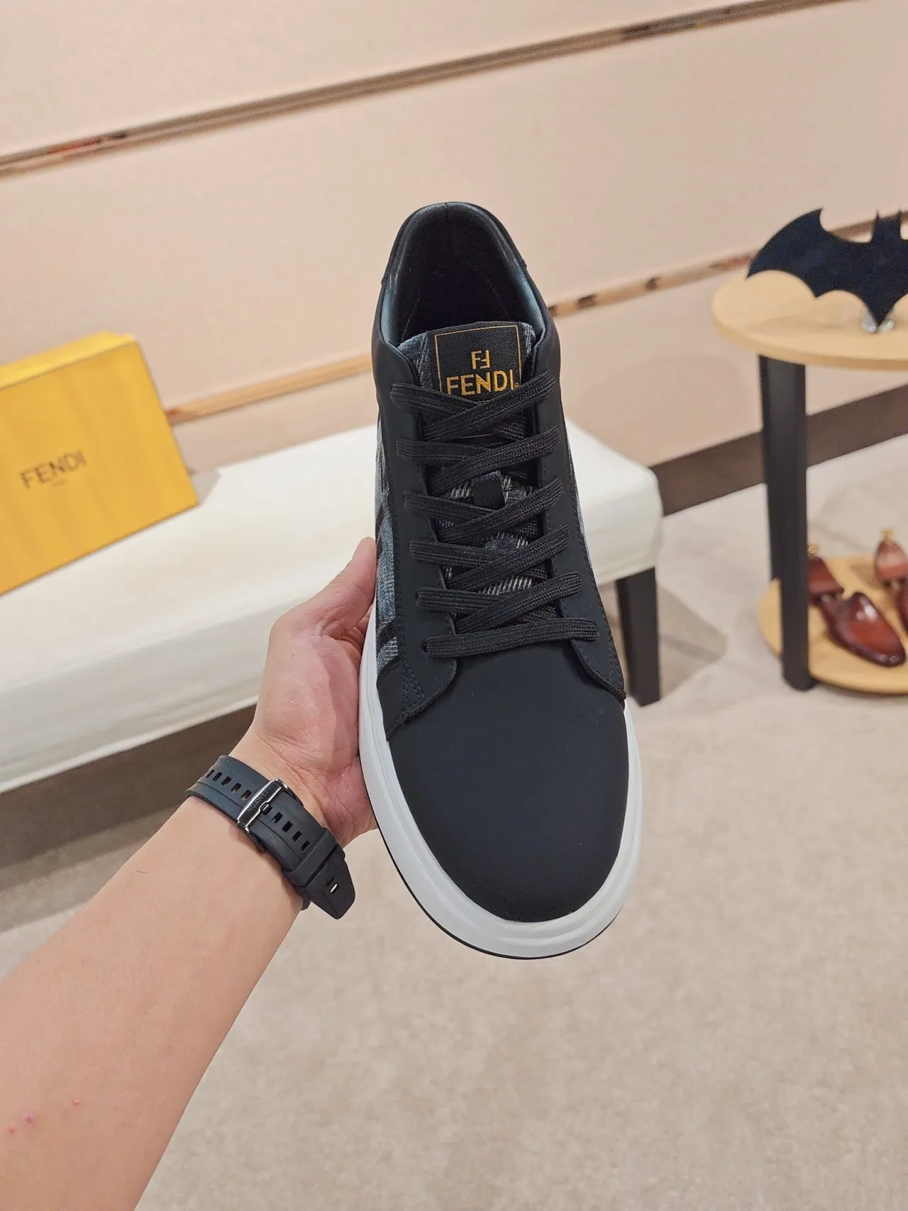 Fendi First Black White High-Top Monogrammed Side Panel Lifestyle Sneakers