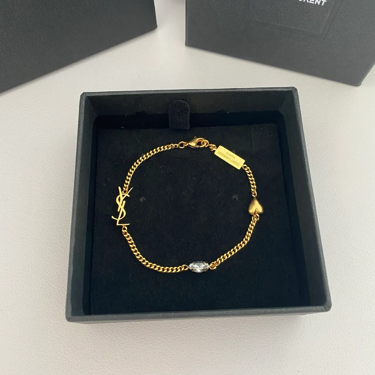 Saint Laurent Monogram Chain Silver Gold Charm Bracelet