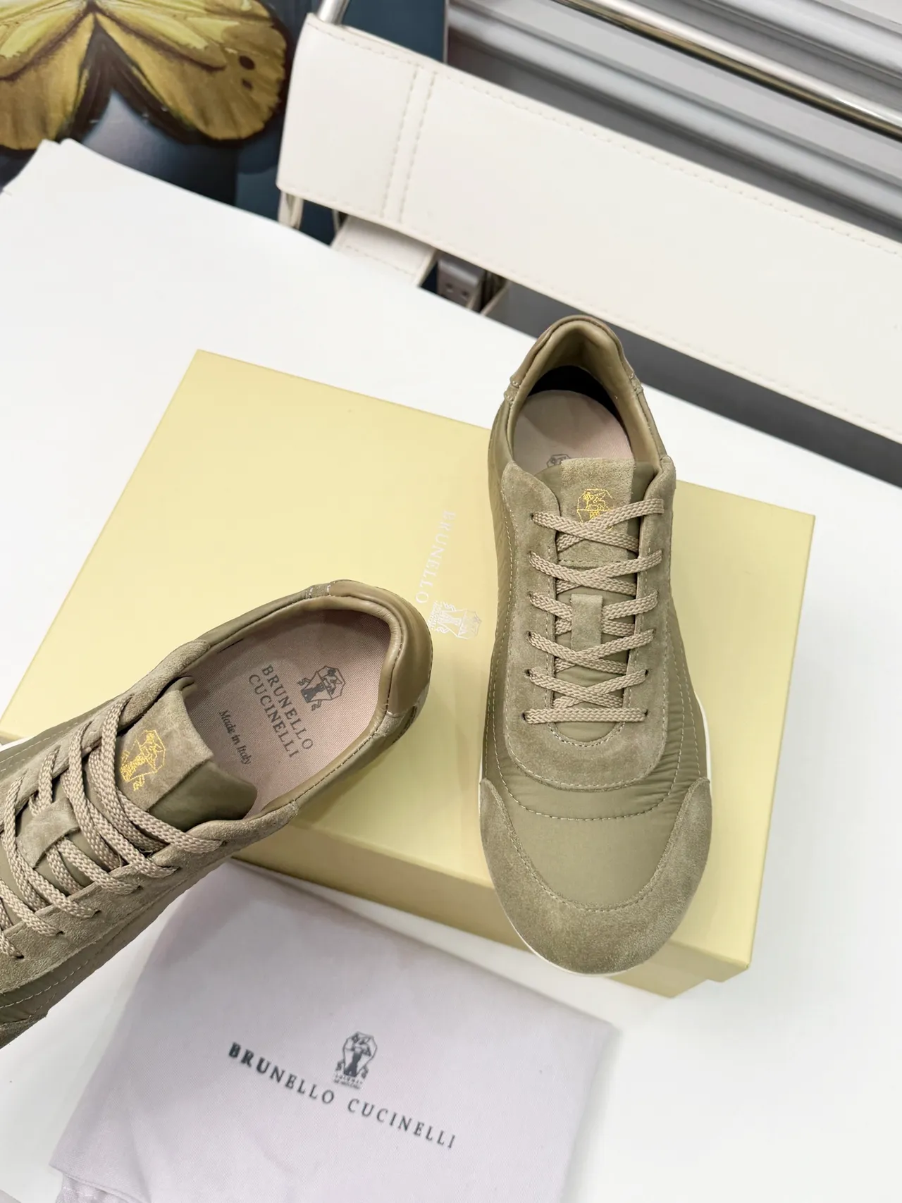 Brunello Cucinelli Olive Green Suede and Textile Lifestyle Sneakers