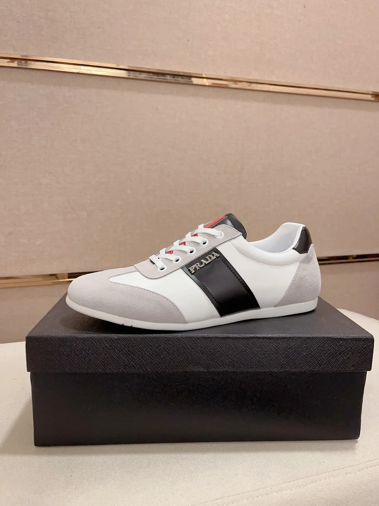 Prada Luna Rossa White Gray Low-Top Mixed-Material Sneakers