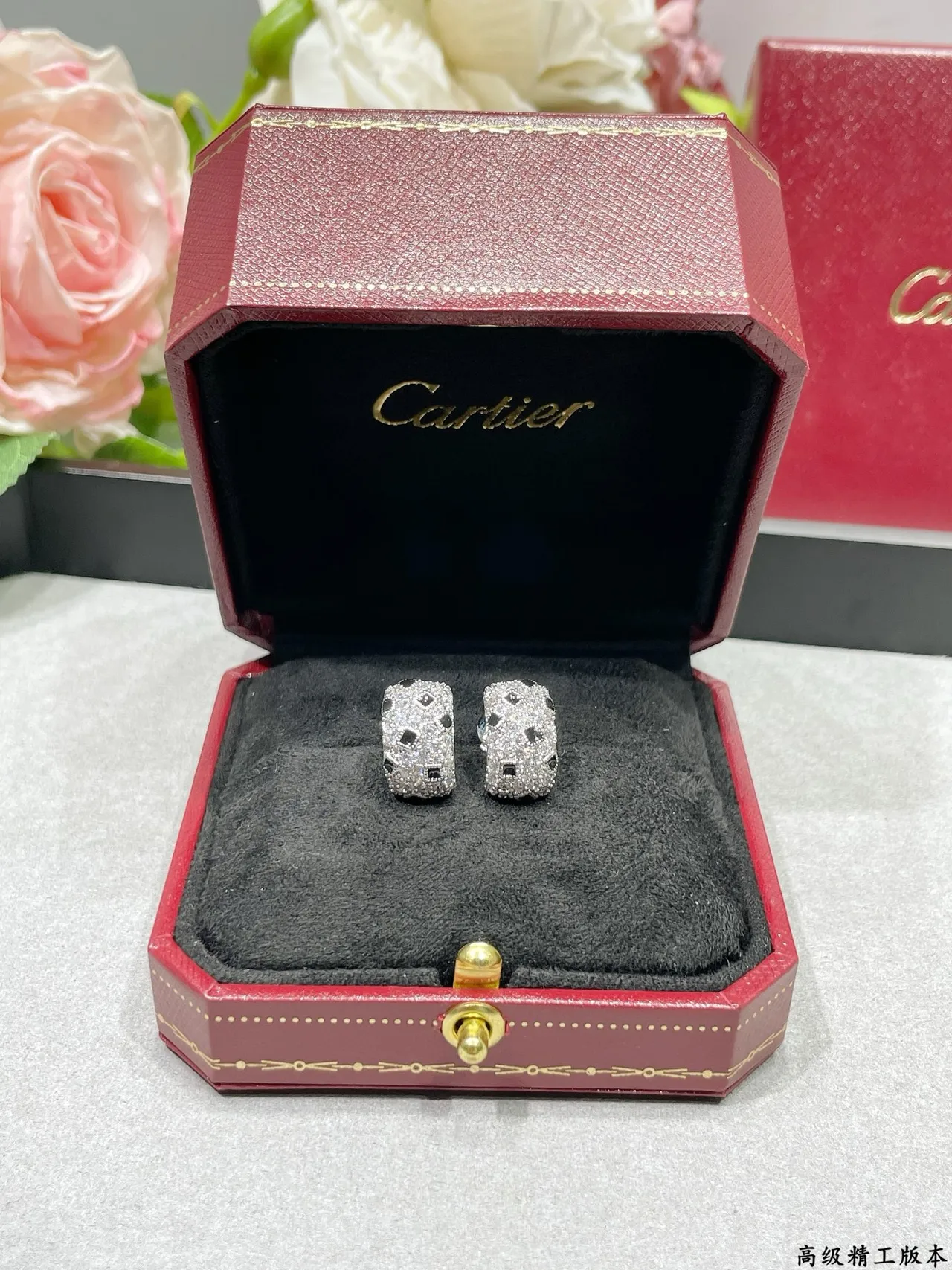 Cartier Silver Black Pavé-Set Geometric Inlays Earrings