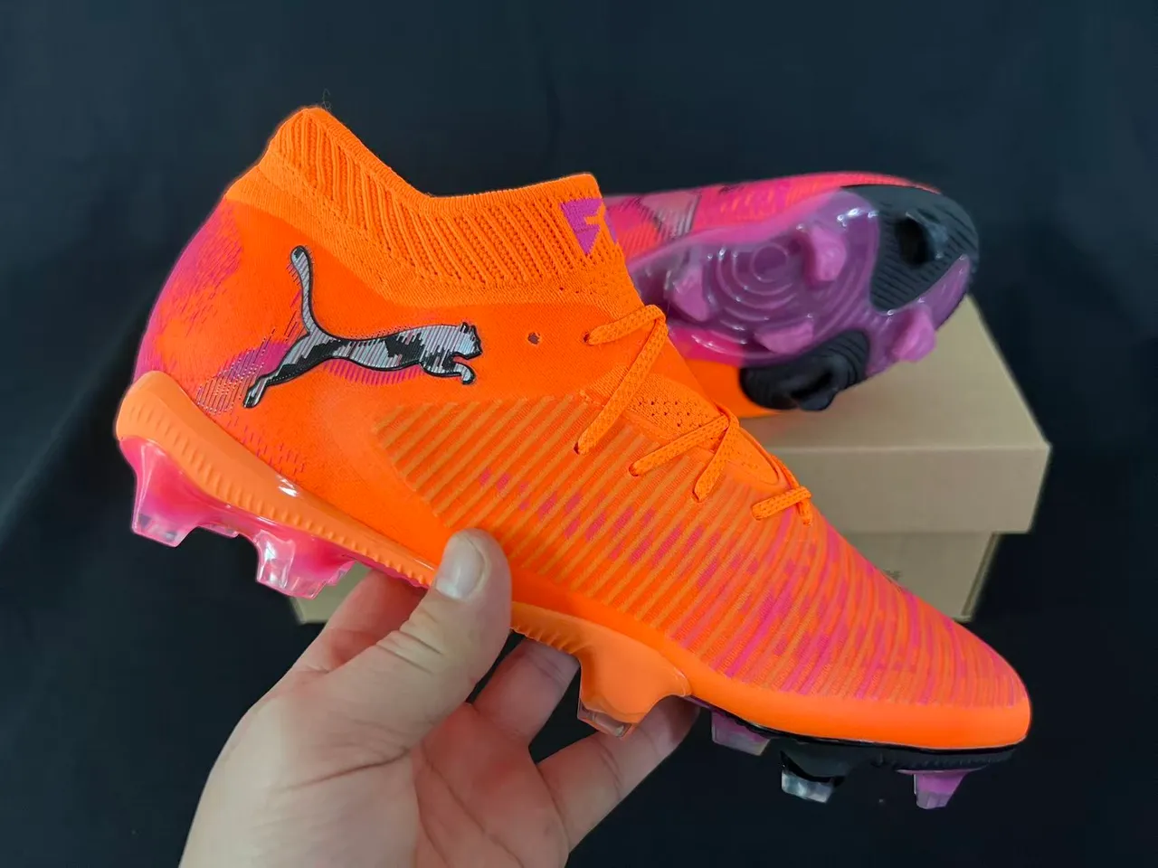 Puma Future Z Orange Purple Knit Upper High-Cut Sock Collar Firm-Ground Soccer Shoes