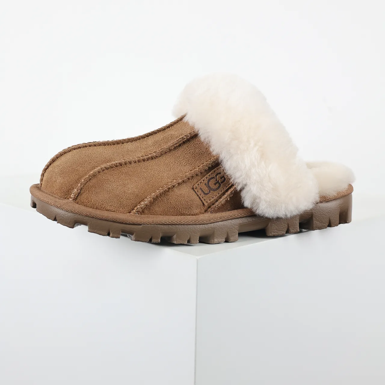 UGG Tasman Tan Suede Shearling-Lined Slippers