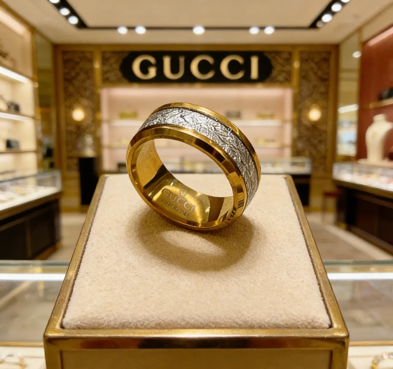 Gucci Wide Band Dual-Tone Textured Ring