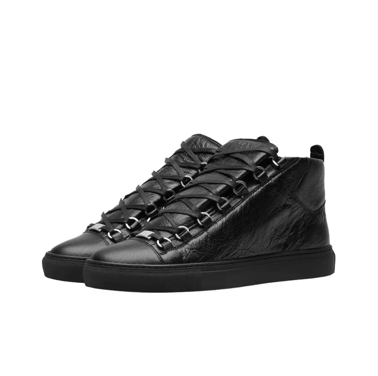 Balenciaga Black High-Top Crinkled Leather Lifestyle Sneakers
