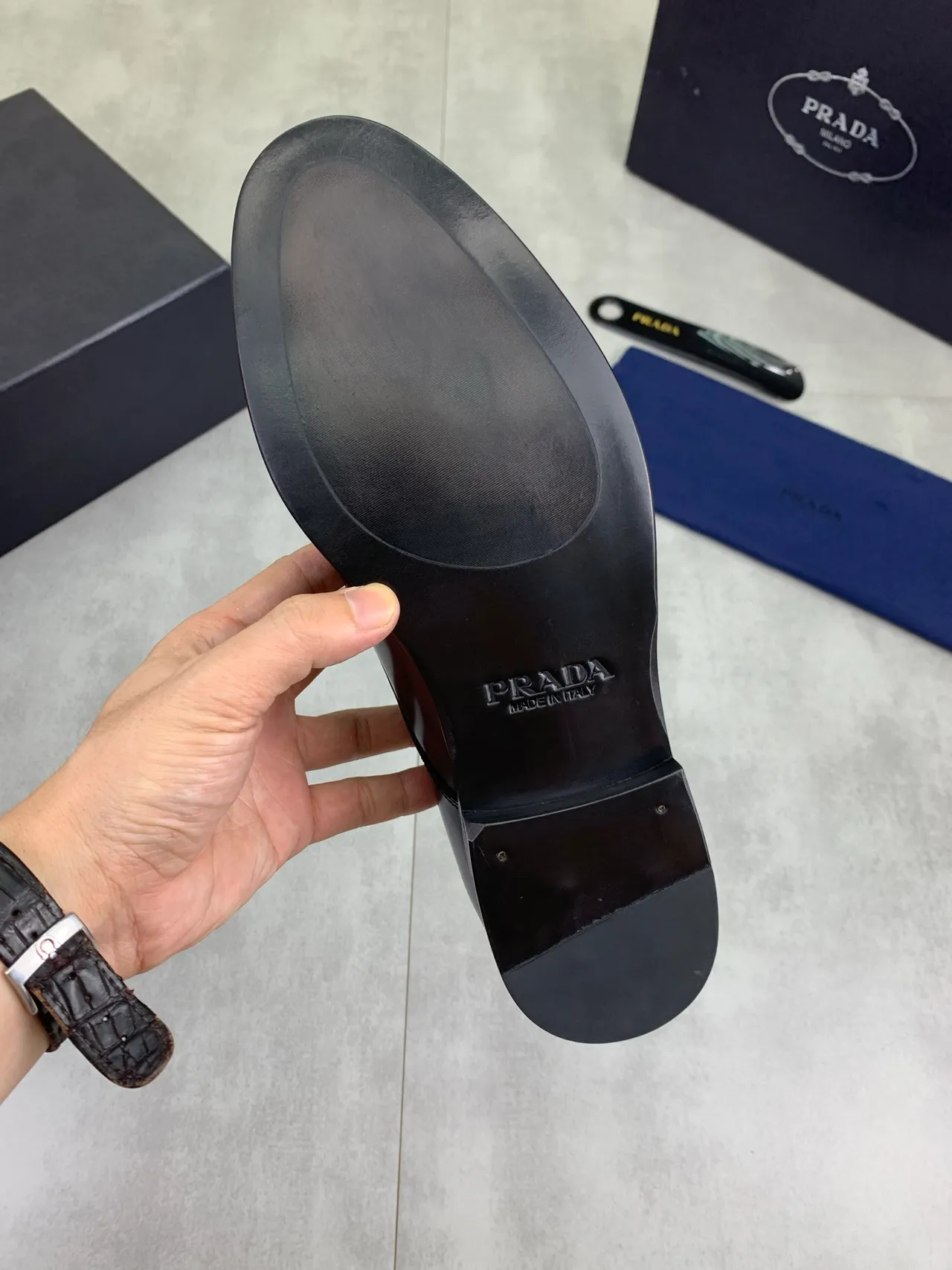 Prada Black Polished Leather Cap Toe Oxford Shoes