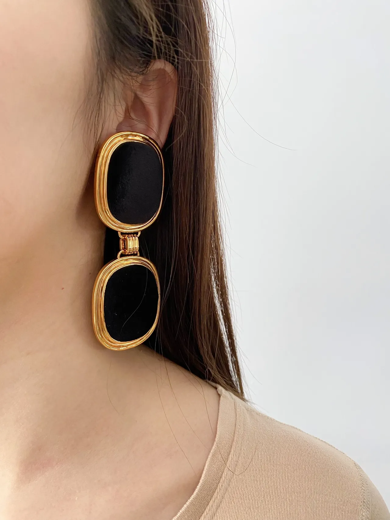 Saint Laurent Double-Drop Oval Velvet Panel Earrings