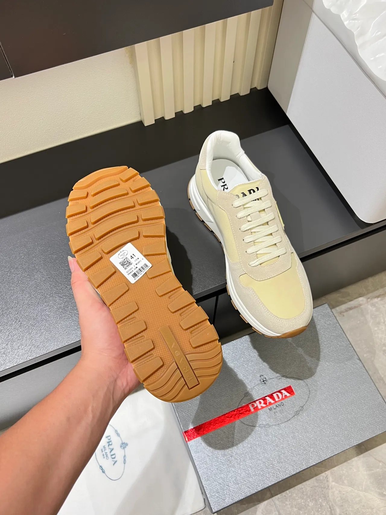 Prada Cloudbust Beige and Cream Lifestyle Sneakers