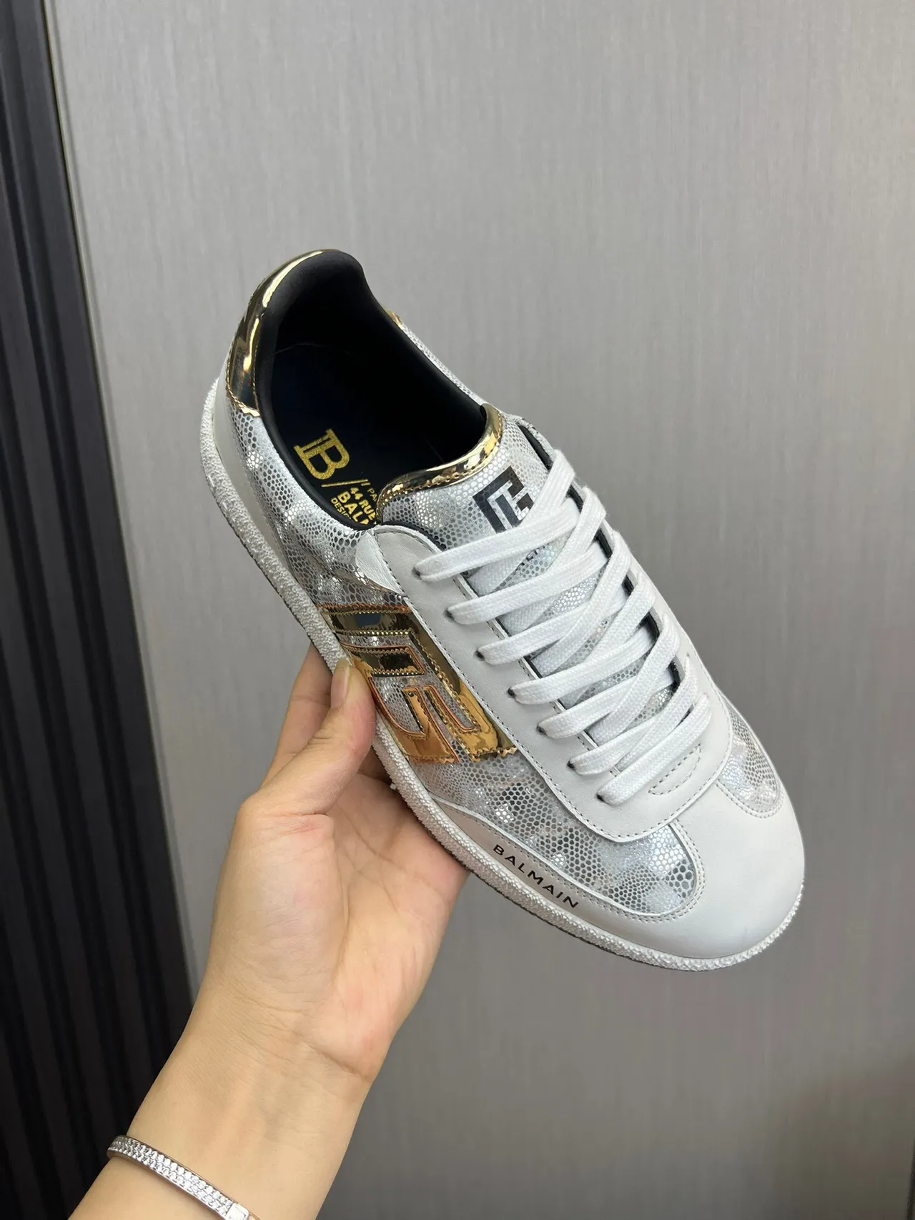 Balmain B-Court White Silver Gold Metallic Lifestyle Sneakers