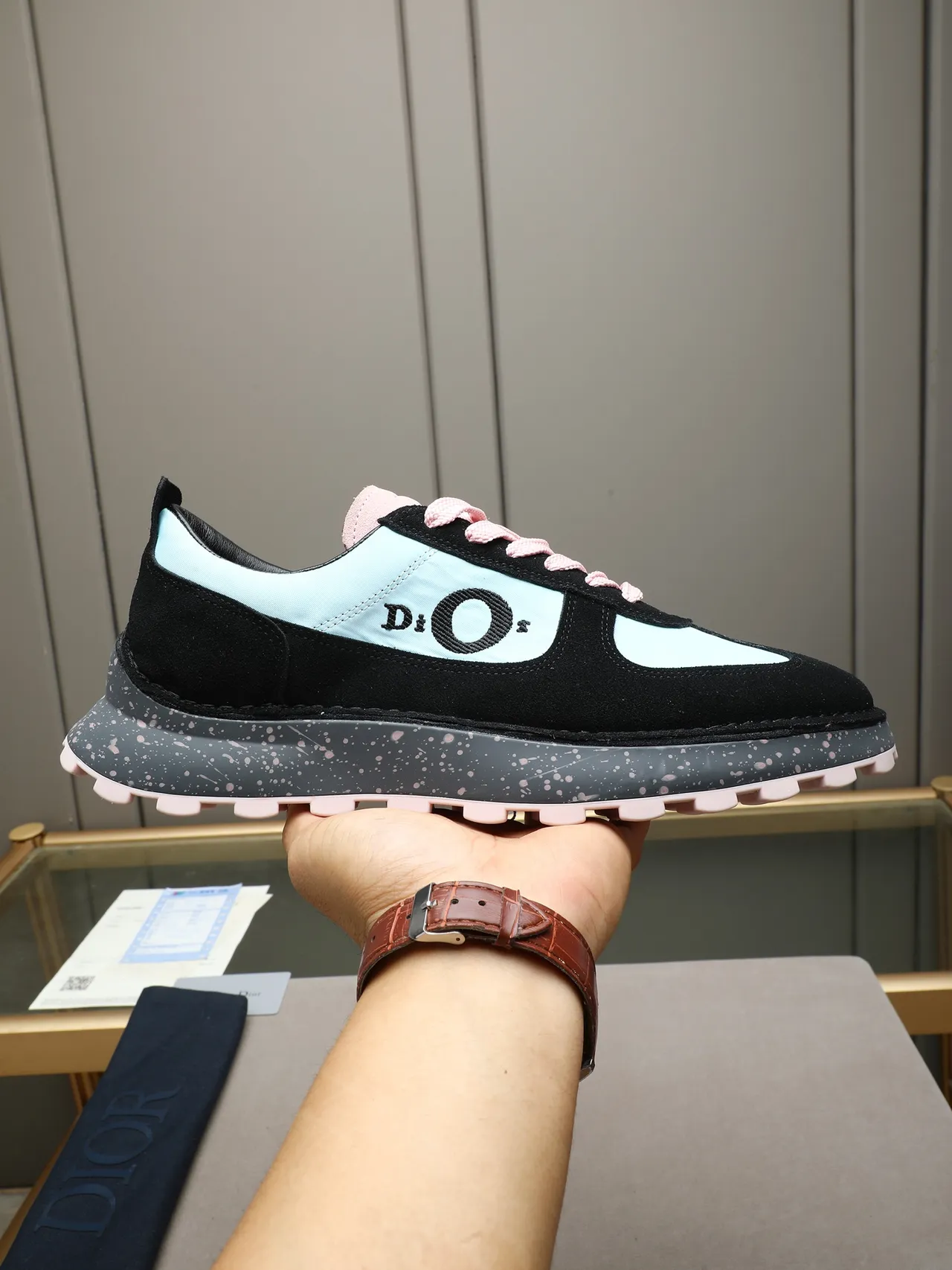 Dior B27 Black and Light Blue Speckled Chunky Sneakers