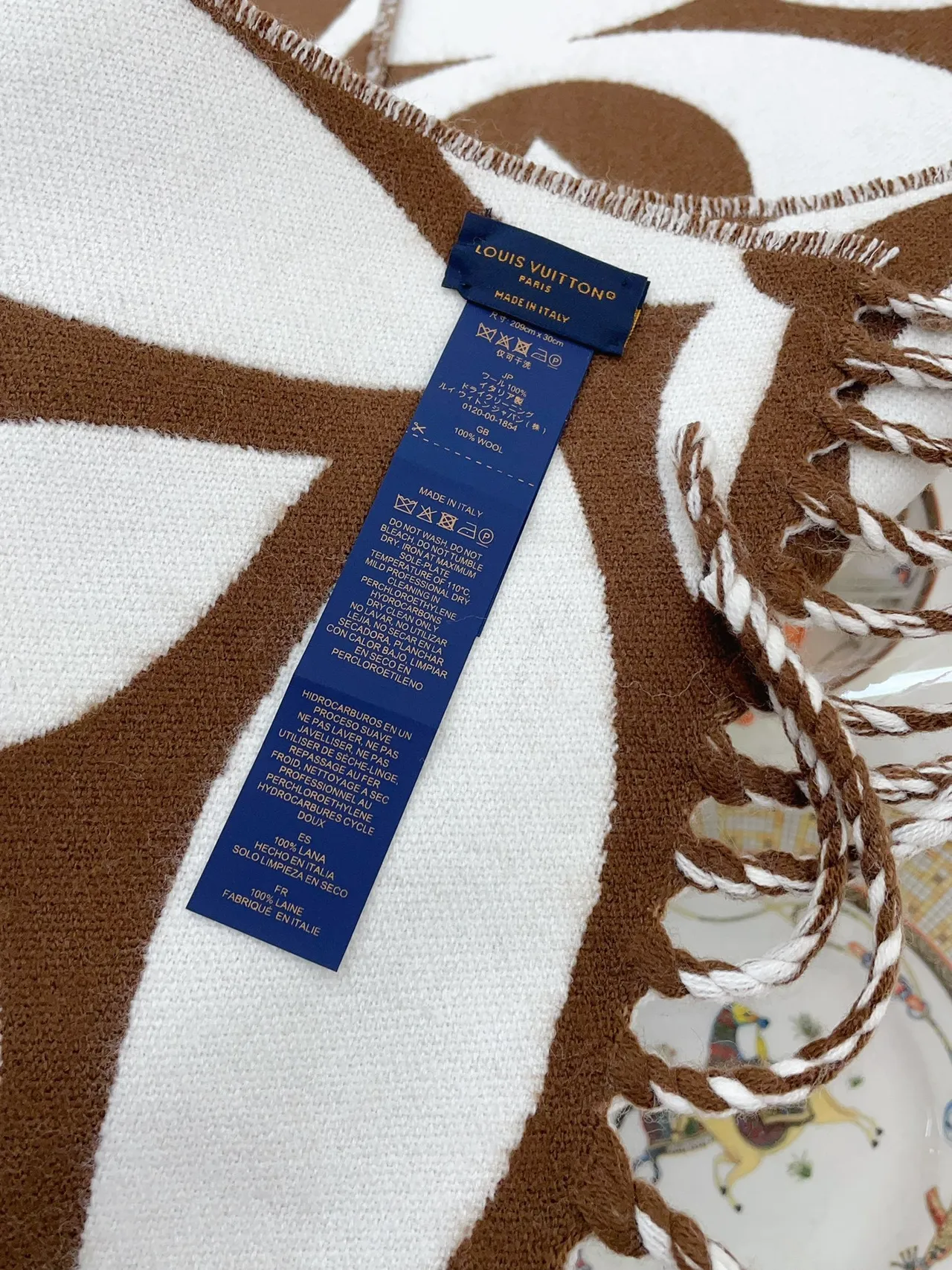 Louis Vuitton Monogram Flower Brown and White Cashmere Scarf