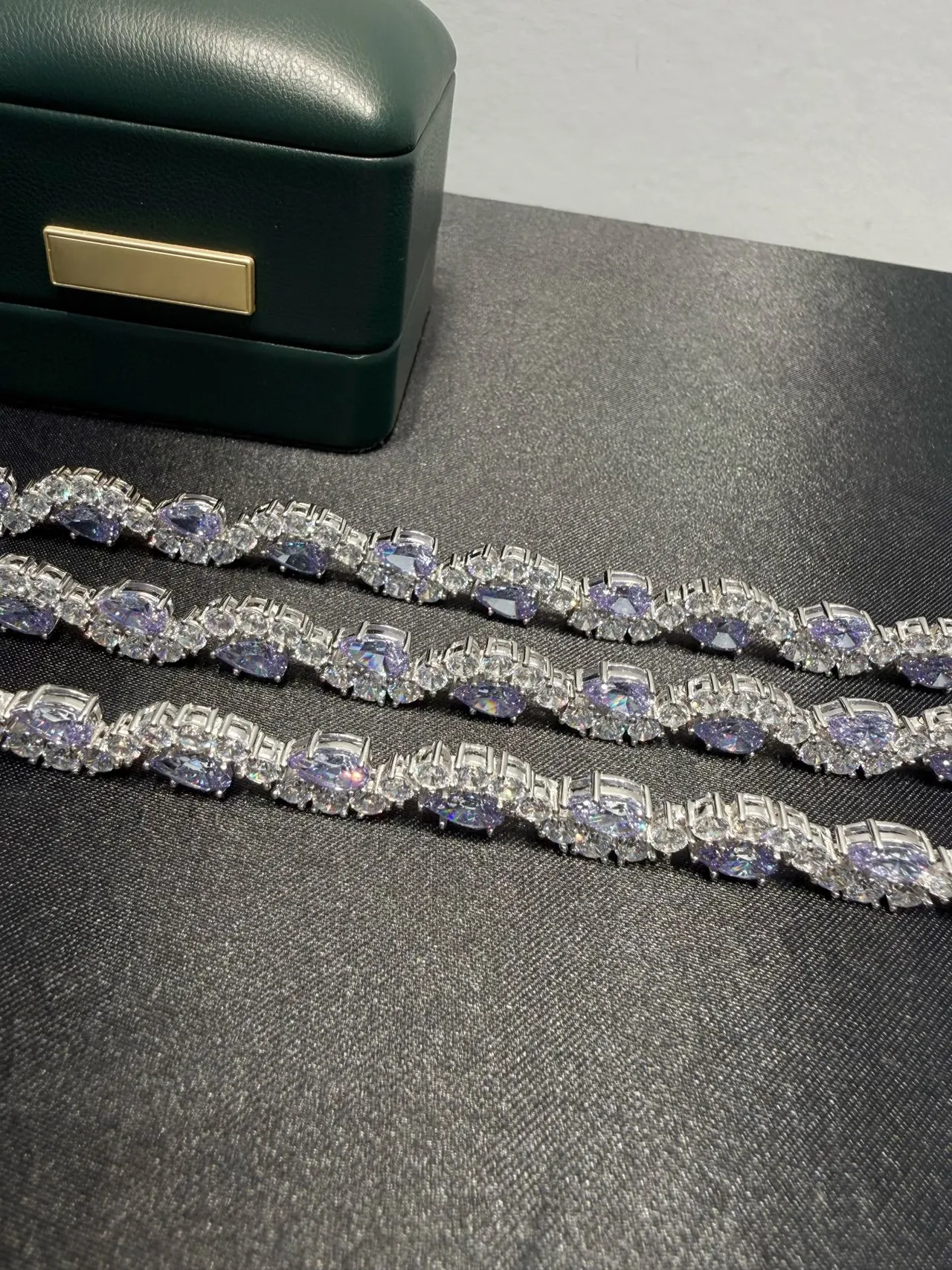 Silver Purple Multi-Strand Teardrop-Cut Stones Necklace