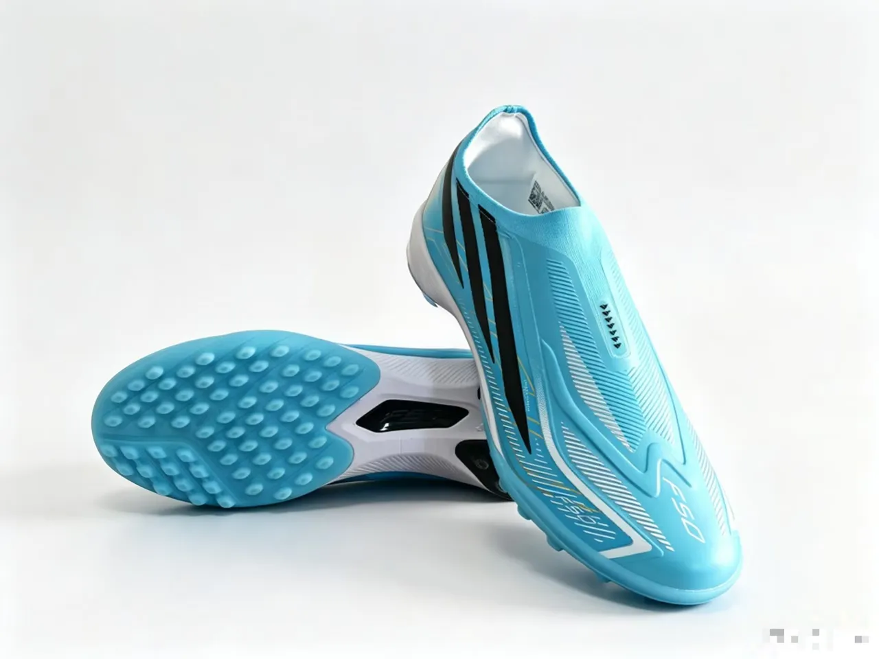 Adidas F50 Blue White Laceless Sock-Fit Upper Molded Studs Turf Soccer Shoes
