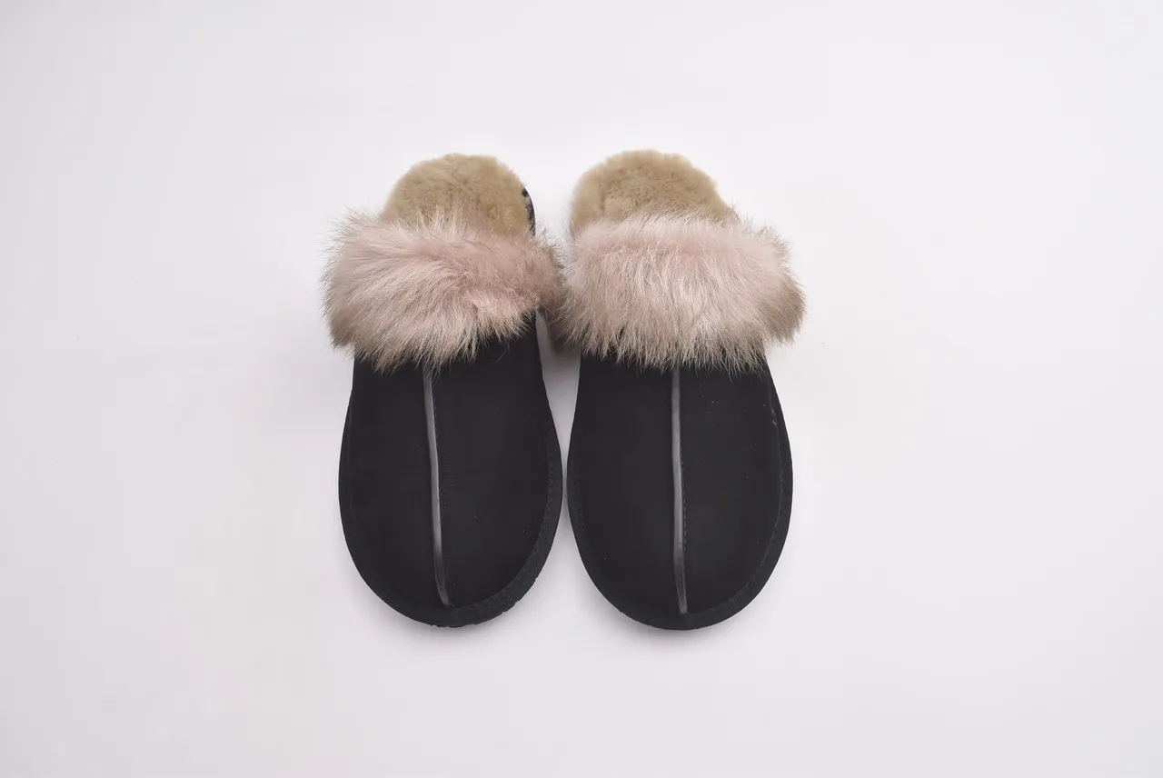 UGG Tasman Black and Beige Shearling Slippers