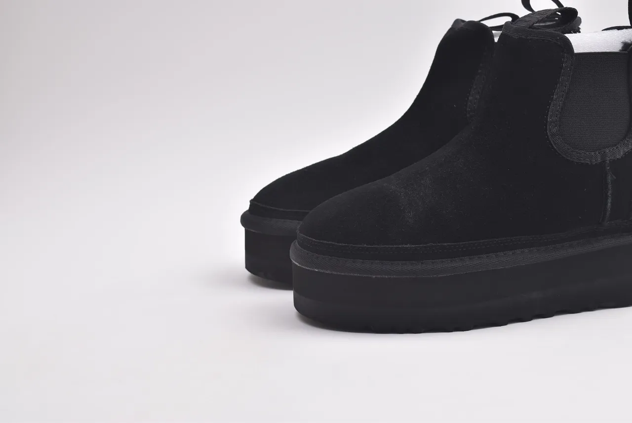 UGG Classic Platform Chelsea Black White Sole Elastic Side Gussets Chelsea Boots