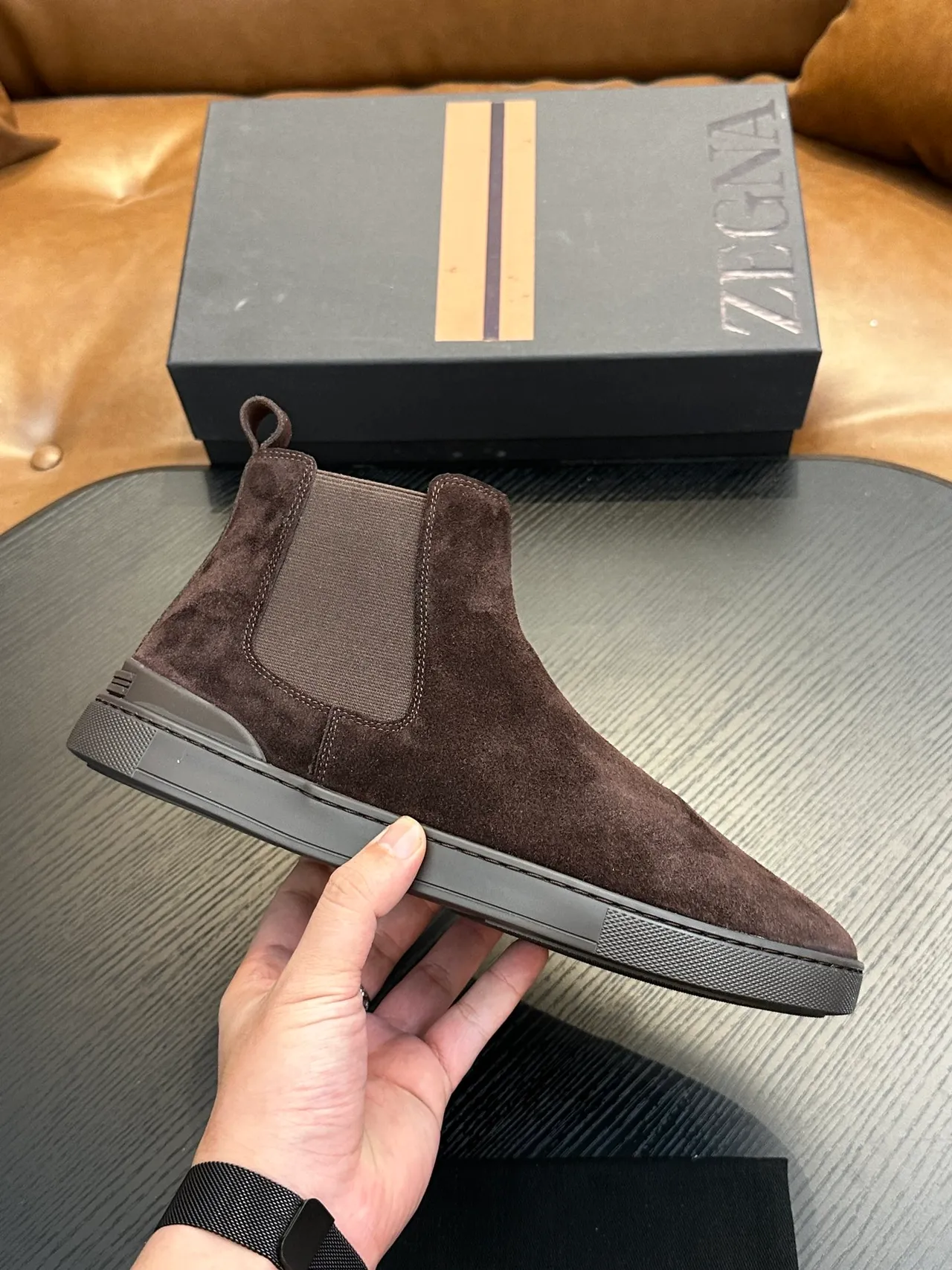 Zegna Brown Suede Chelsea Boots