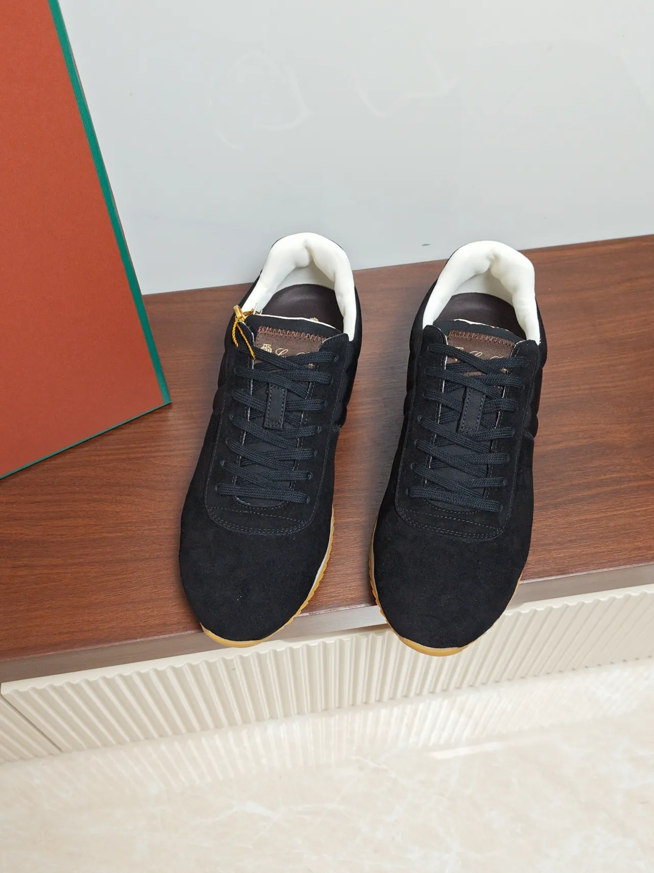 Loewe Black Beige Suede Upper Gum Rubber Sole Sneakers