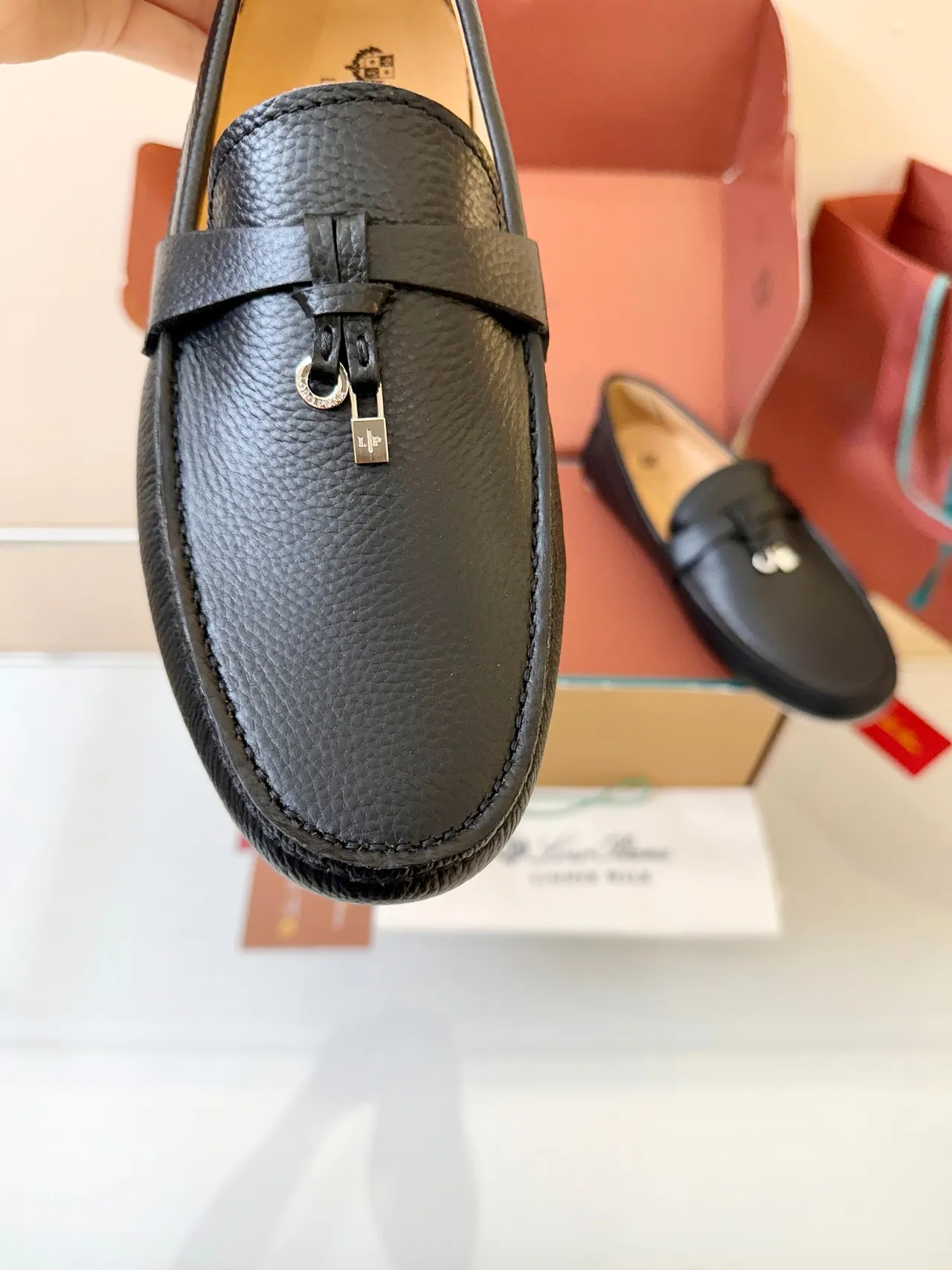 Loro Piana Gommino Loafer Black Pebbled Leather Penny Loafer