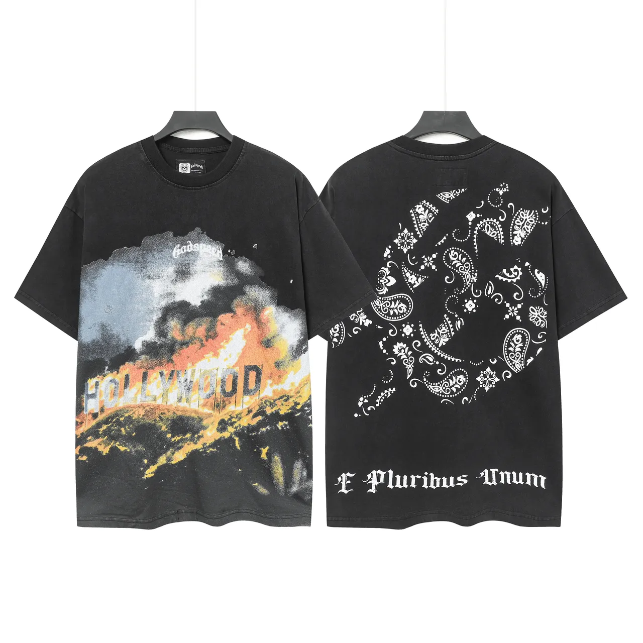 Godspeed Hollywood Fire Graphic Oversized Black T-Shirt