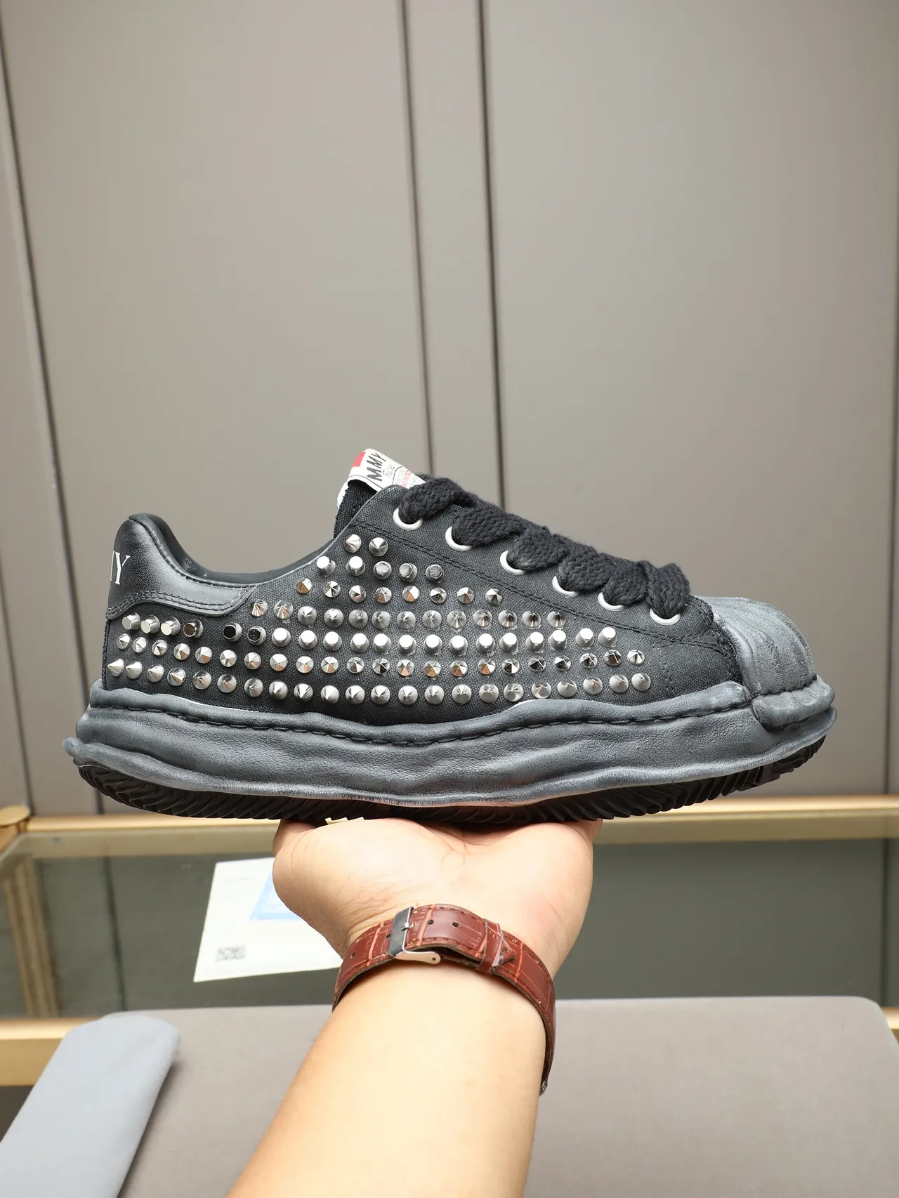 Maison Margiela MM6 Black Gray Studded Deconstructed Lifestyle Sneakers