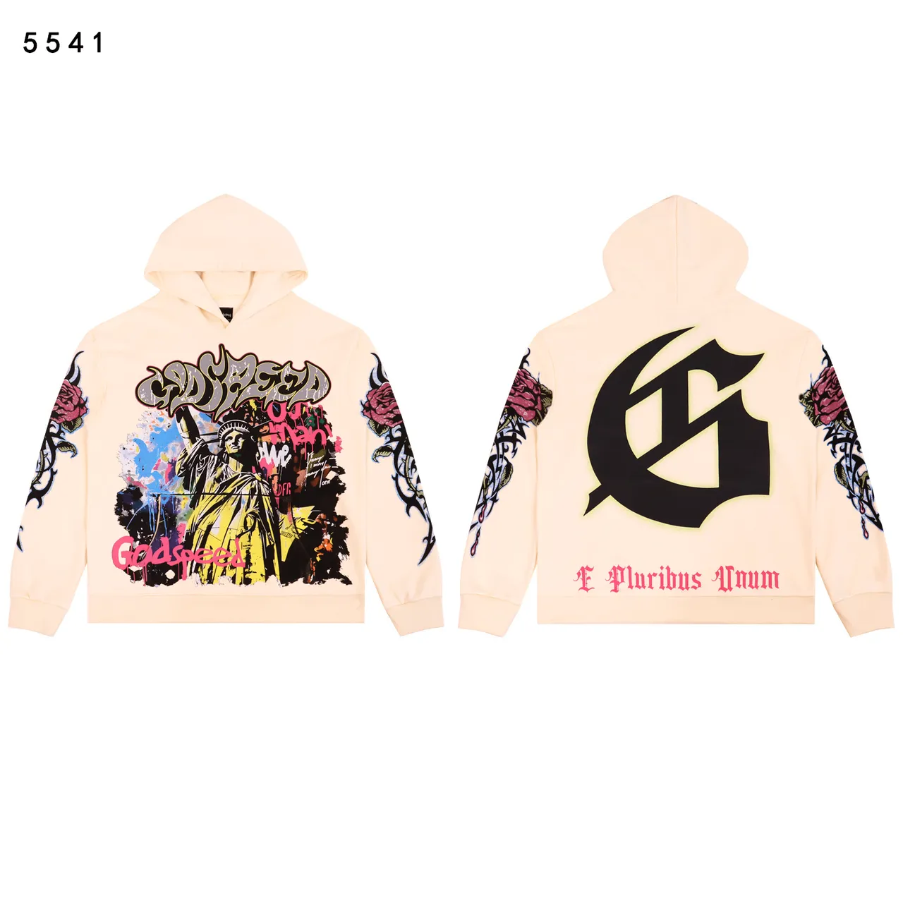 Godspeed Distressed Acid-Wash Graffiti Print Hoodie