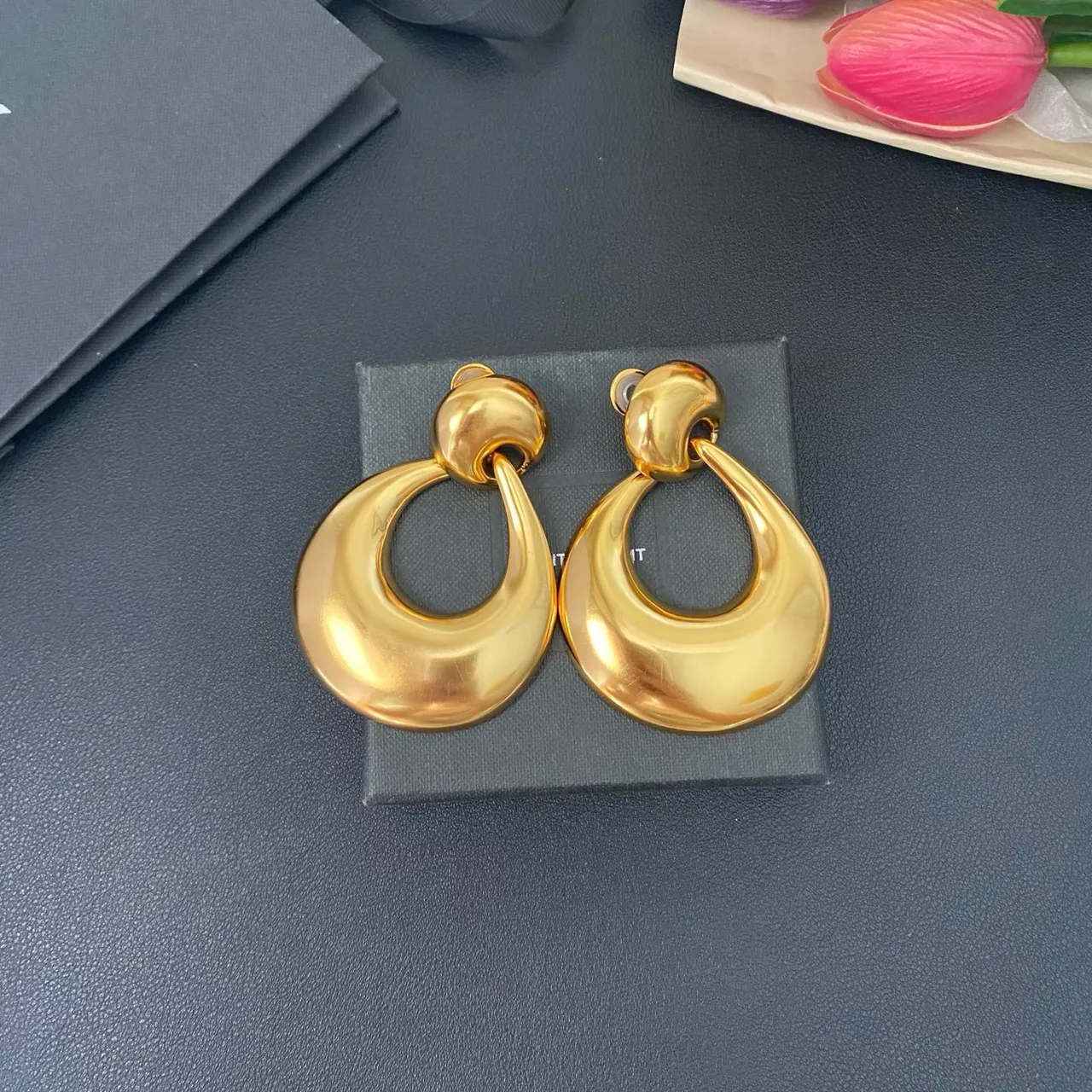 Saint Laurent Gold Sculptural Teardrop Hoop Earrings