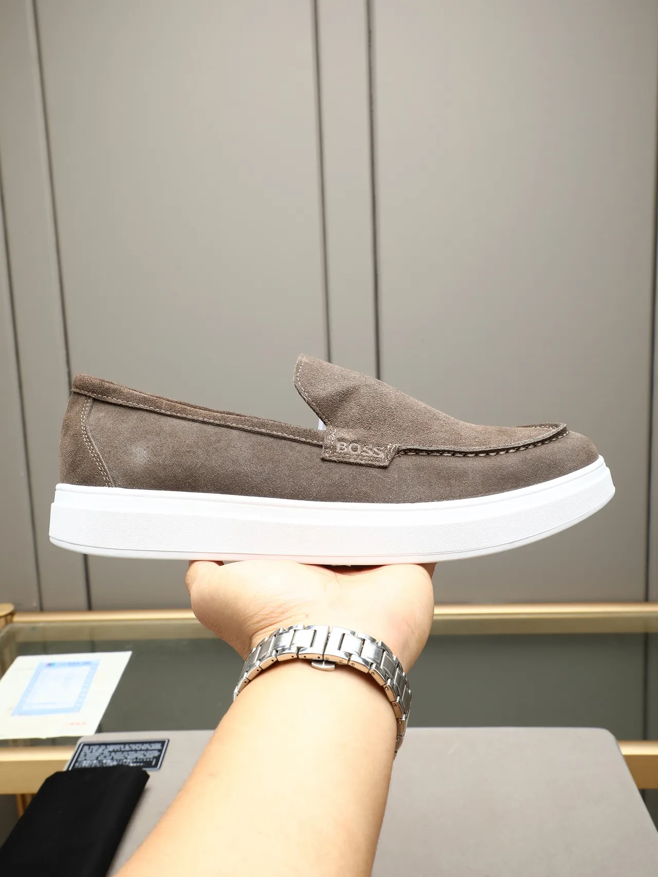 Hugo Boss Brown White Suede Upper Platform Sole Loafer