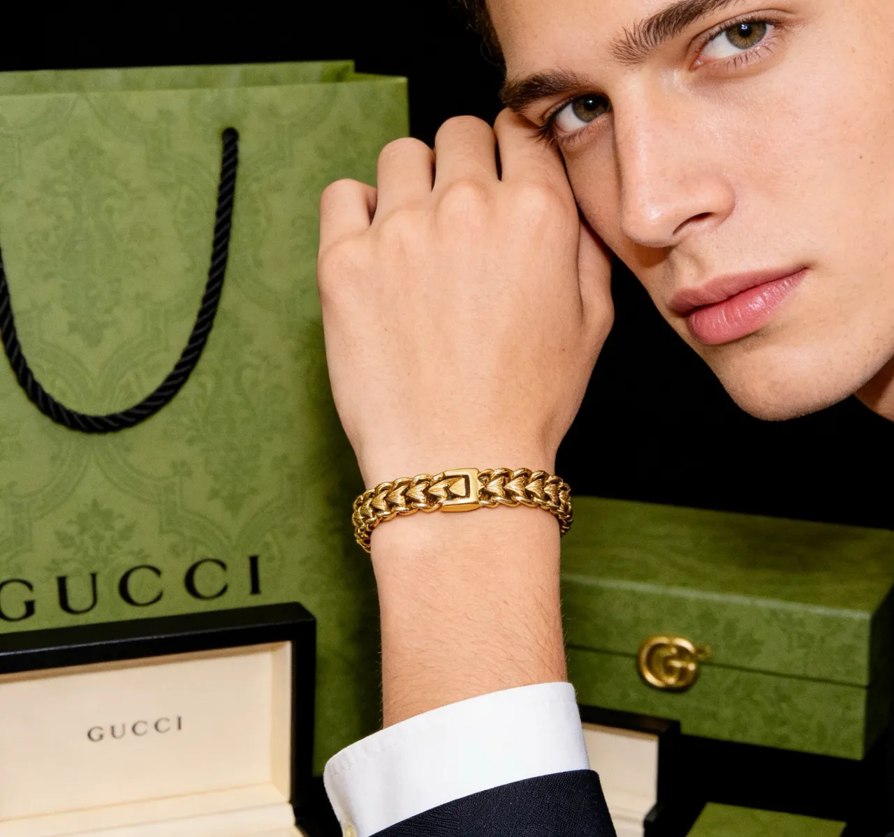 Gucci Braided Curb Chain Gold-Tone Bracelet